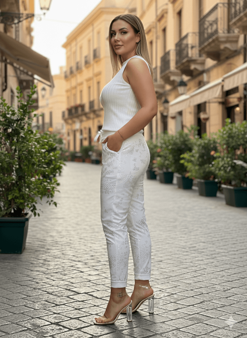 A14501 İTALYAN COTON PANTOLON BEYAZ-SİLVER
