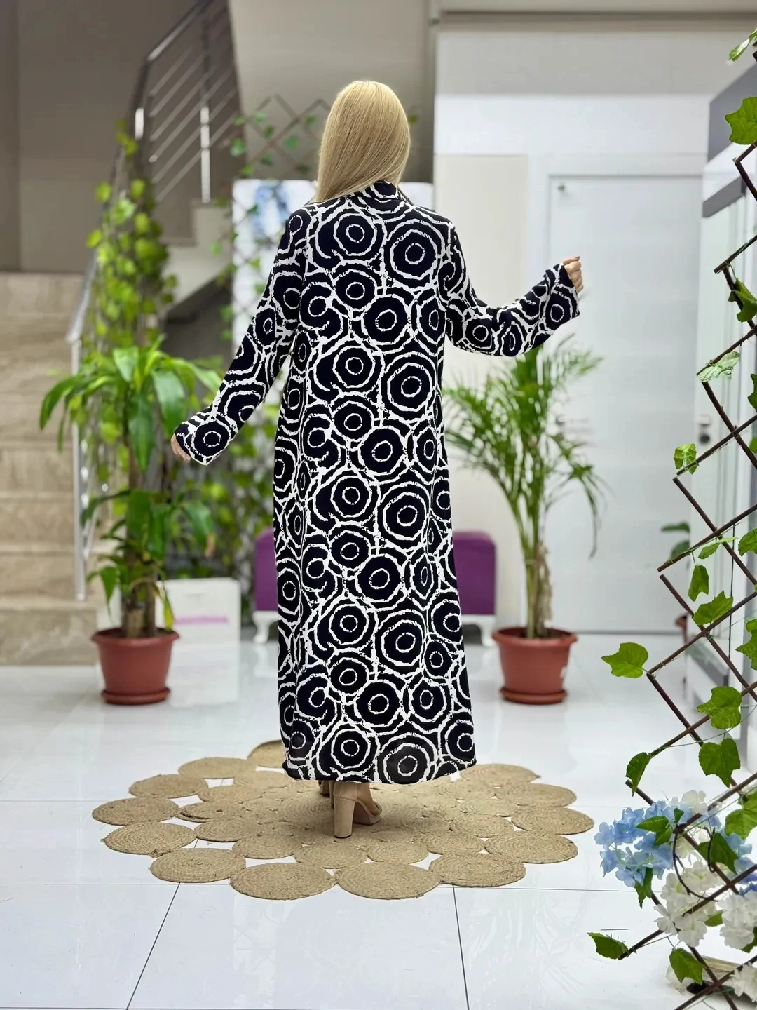 SLN31125 Pamuk Viskon Boydan Düğmeli Uzun Selin Elbise