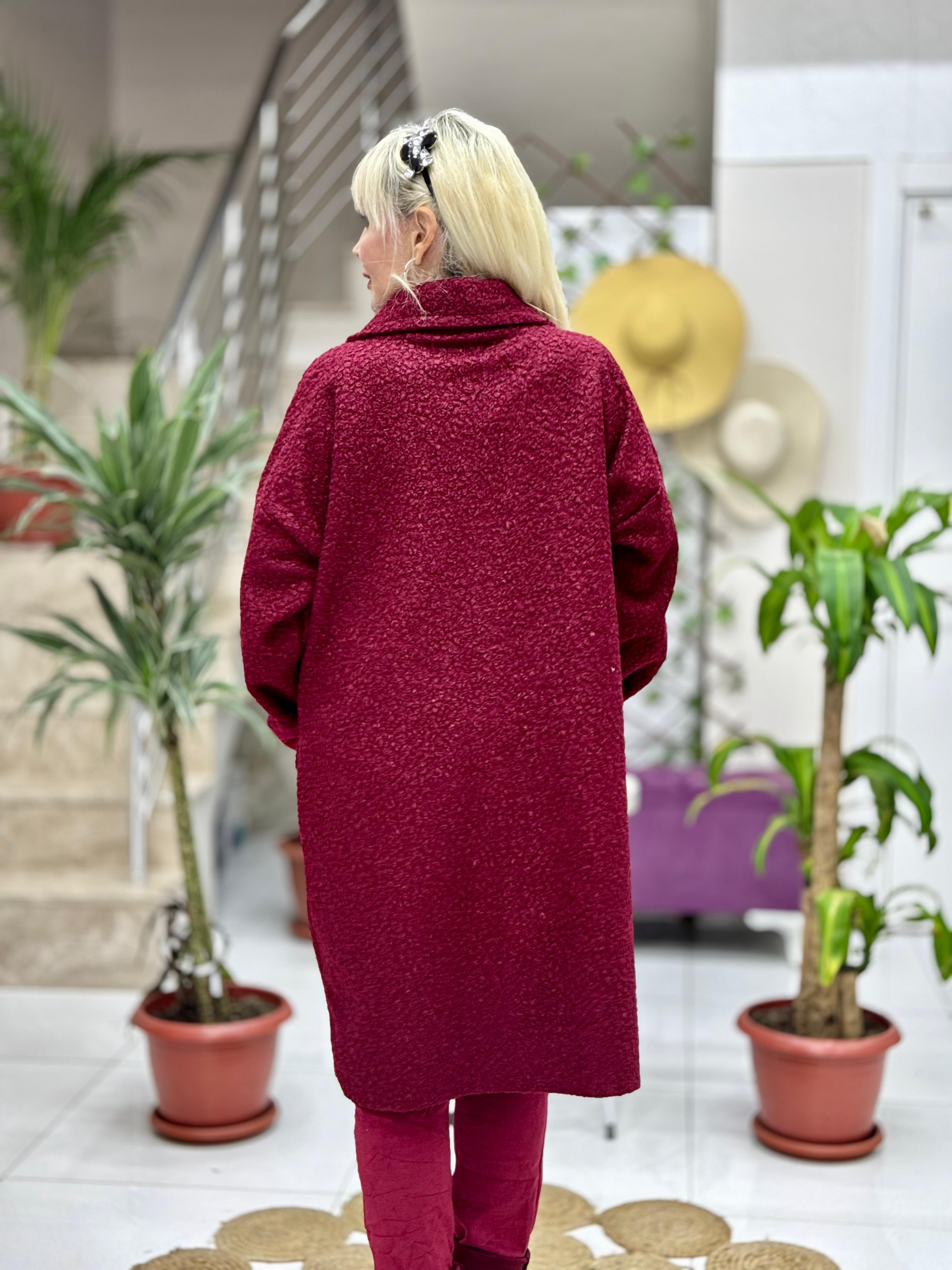 LS98176 Fermuarlı Buklet Kaban Bordo