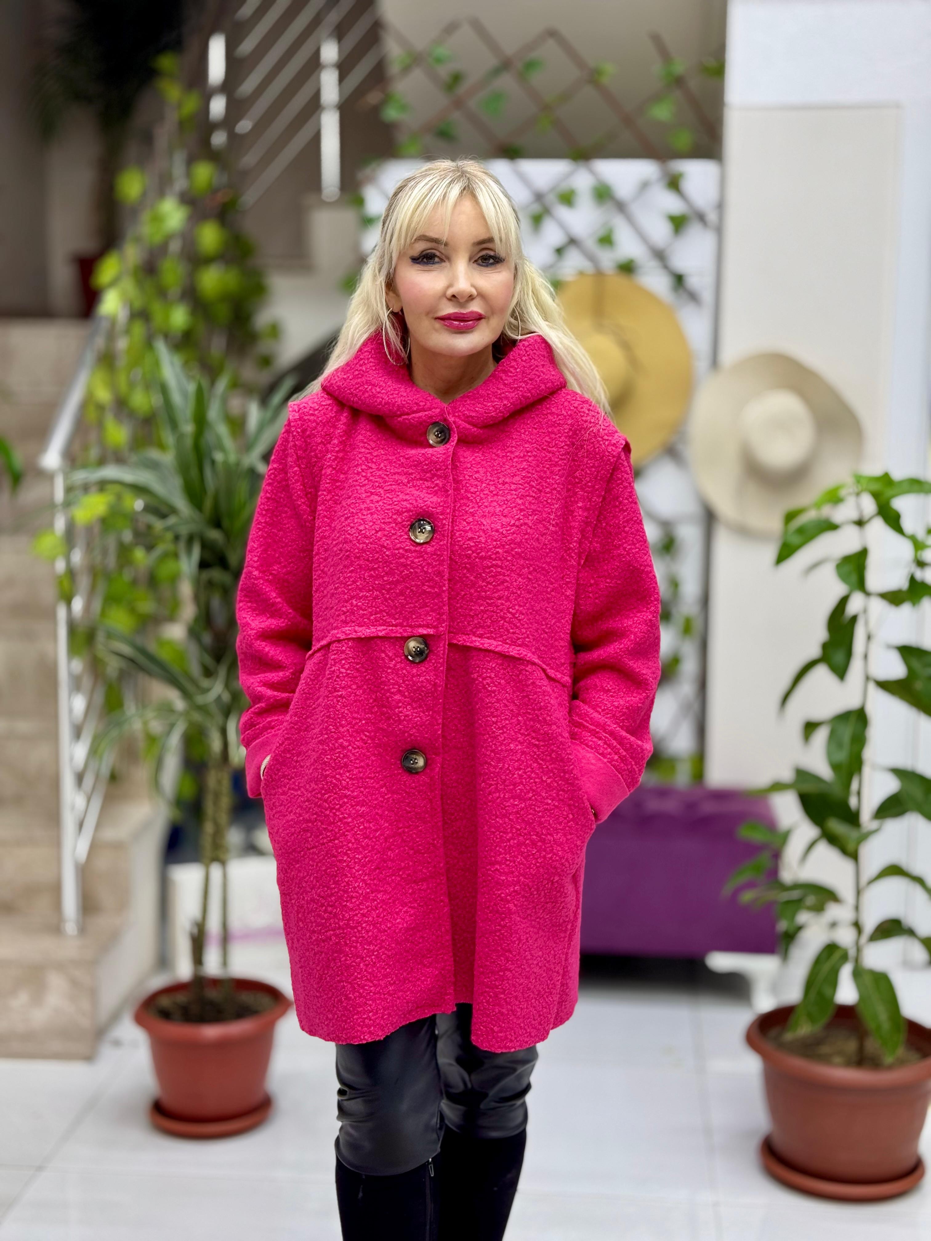 LS951716 İtalyan Düğmeli Buklet Kaban Pembe