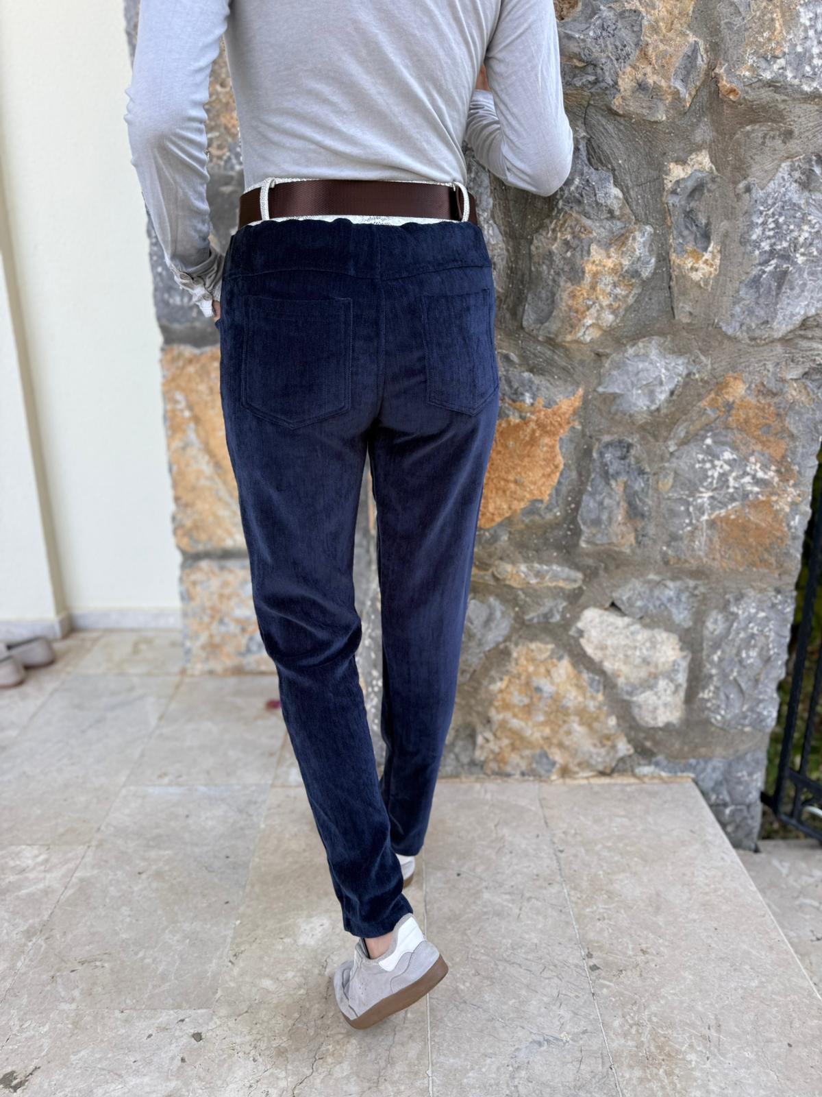 LS12520 İtalyan Yıldız Taşlı Kadife Pantolon Lacivert