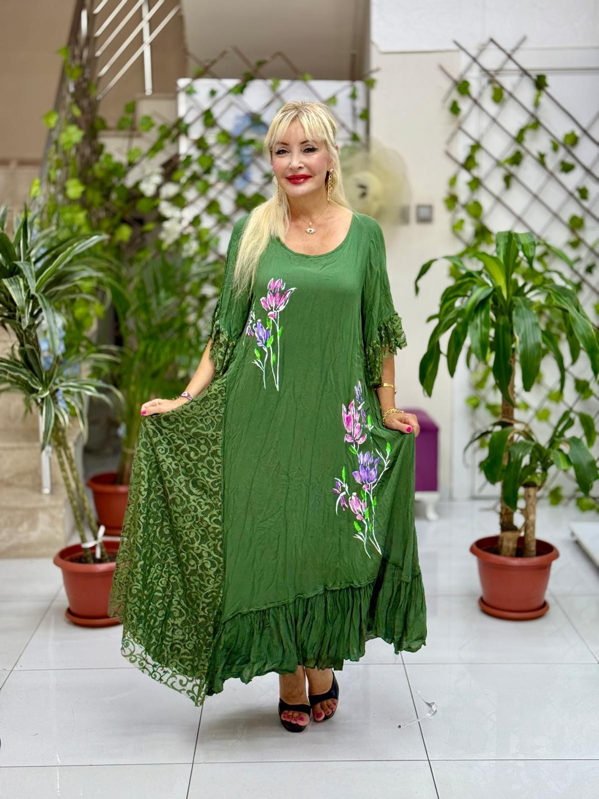 Vestido de gasa con detalle de cuello M1150 Saks