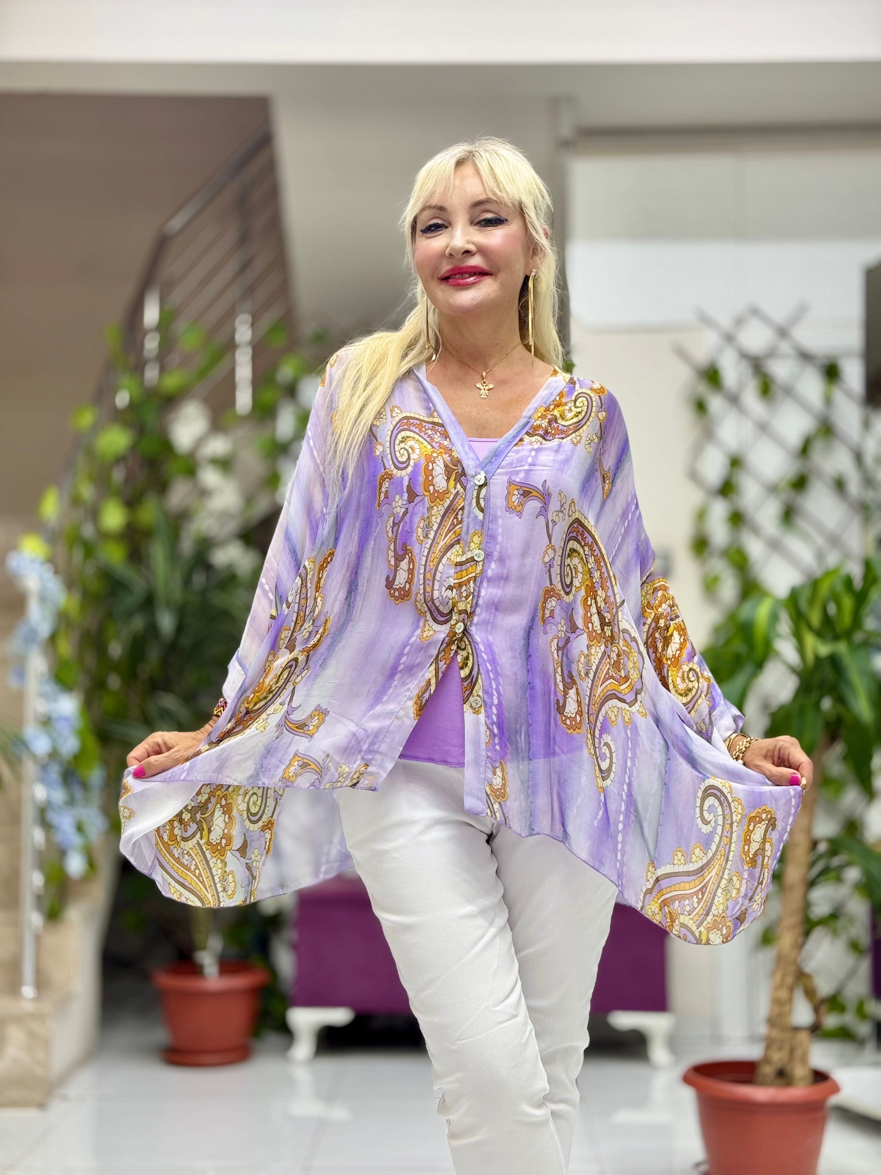 Nb502001 İtalyan İpek Bluz Lila