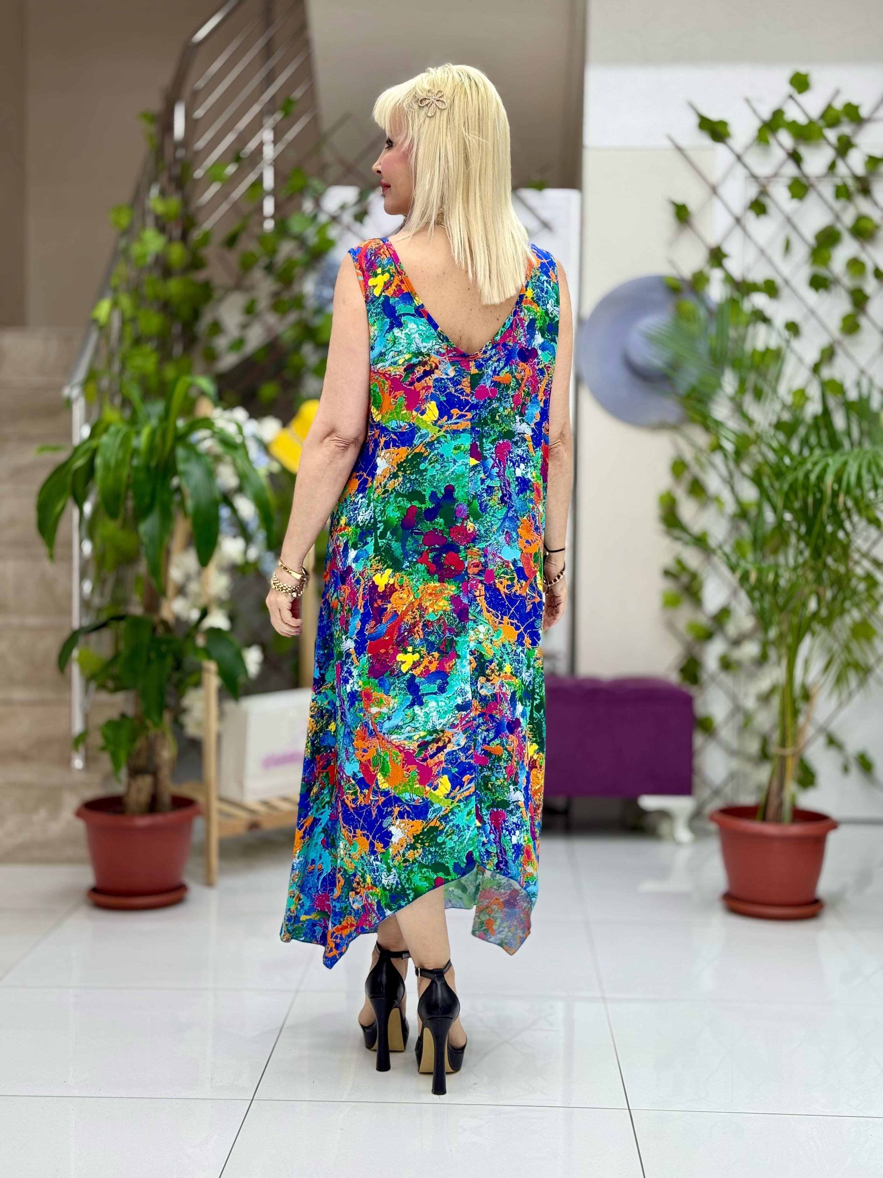 HL14024 Omzu Halkalı Askılı Viskon Hilal Elbise