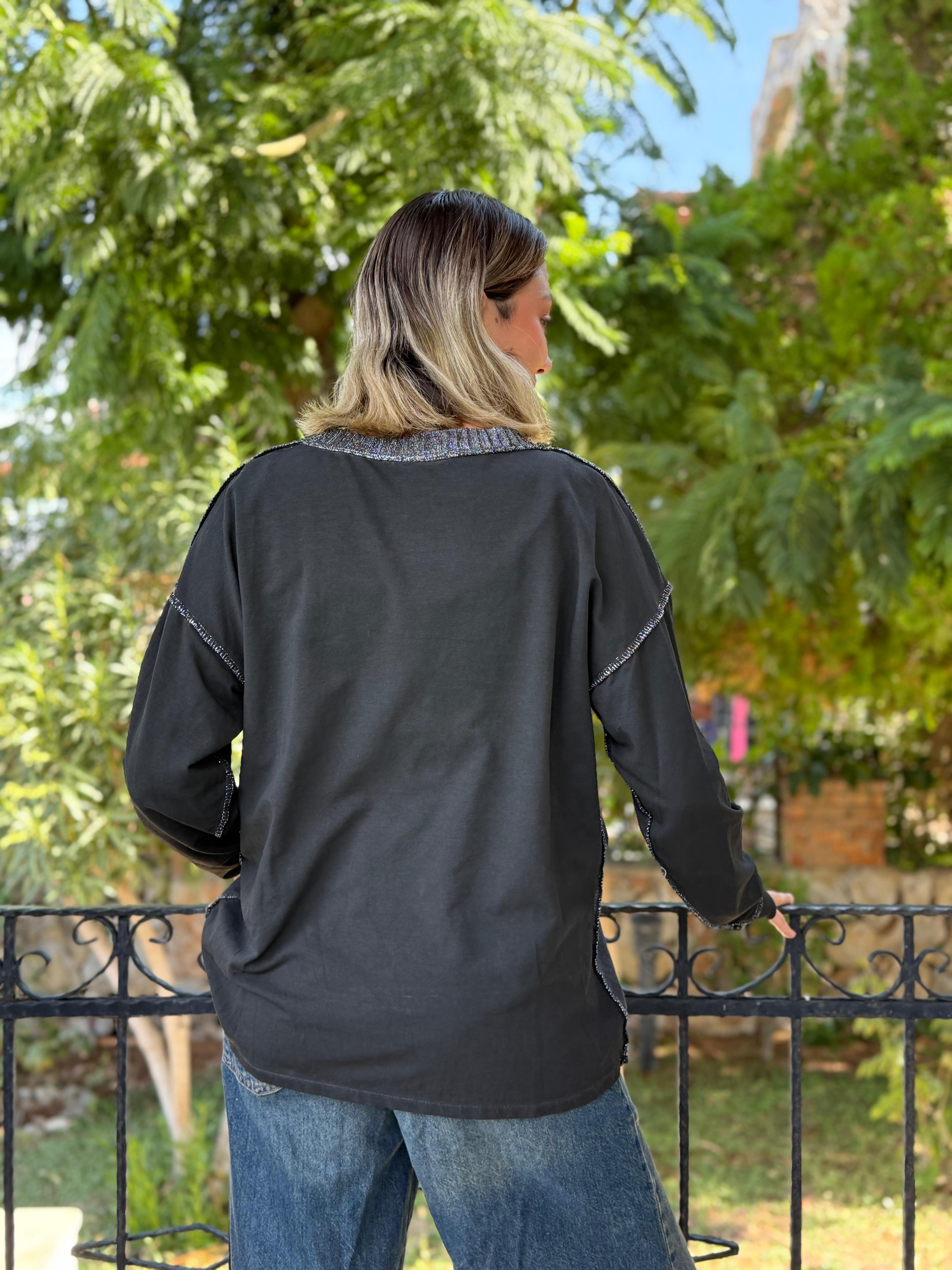 NC50793 İtalyan Beauty Yazılı Coton Sweatshirt Füme