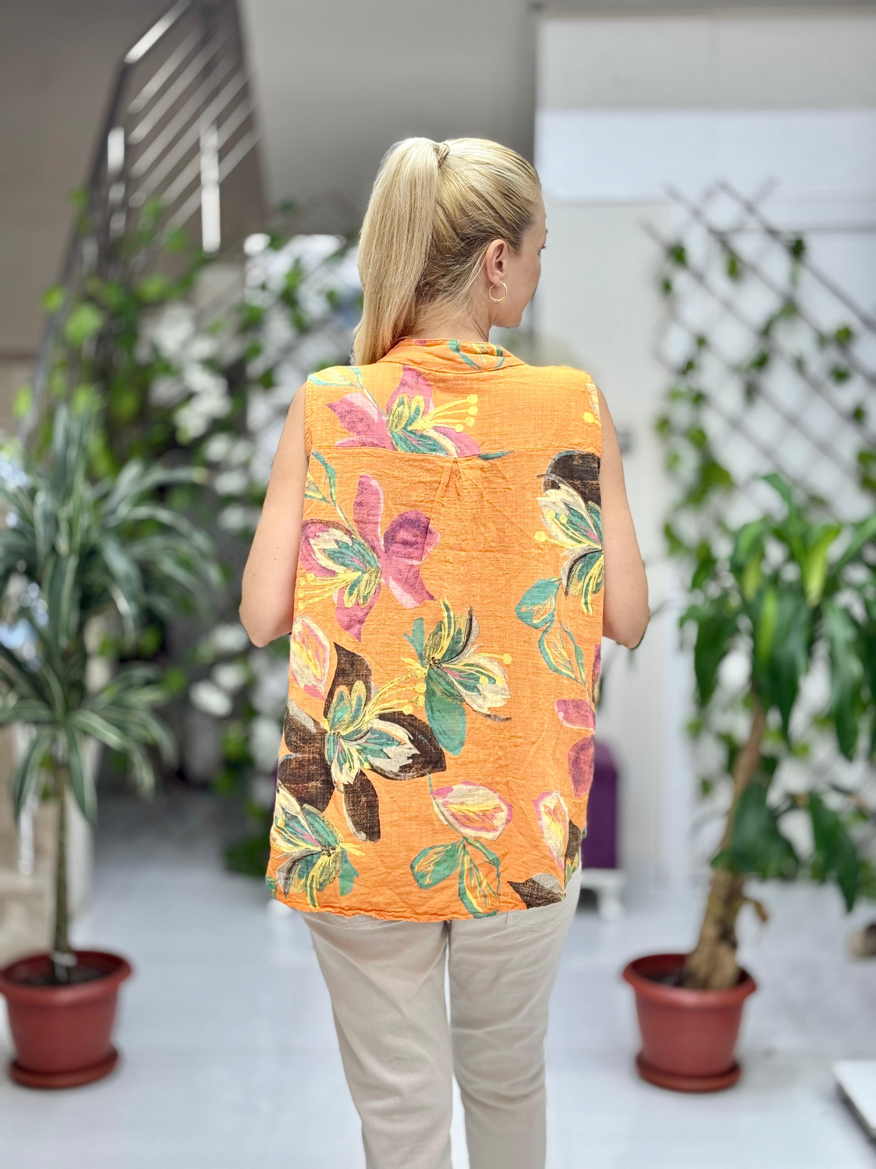 LS8819B Kolsuz Pamukketen Cepli İtalyan Bluz Oranj