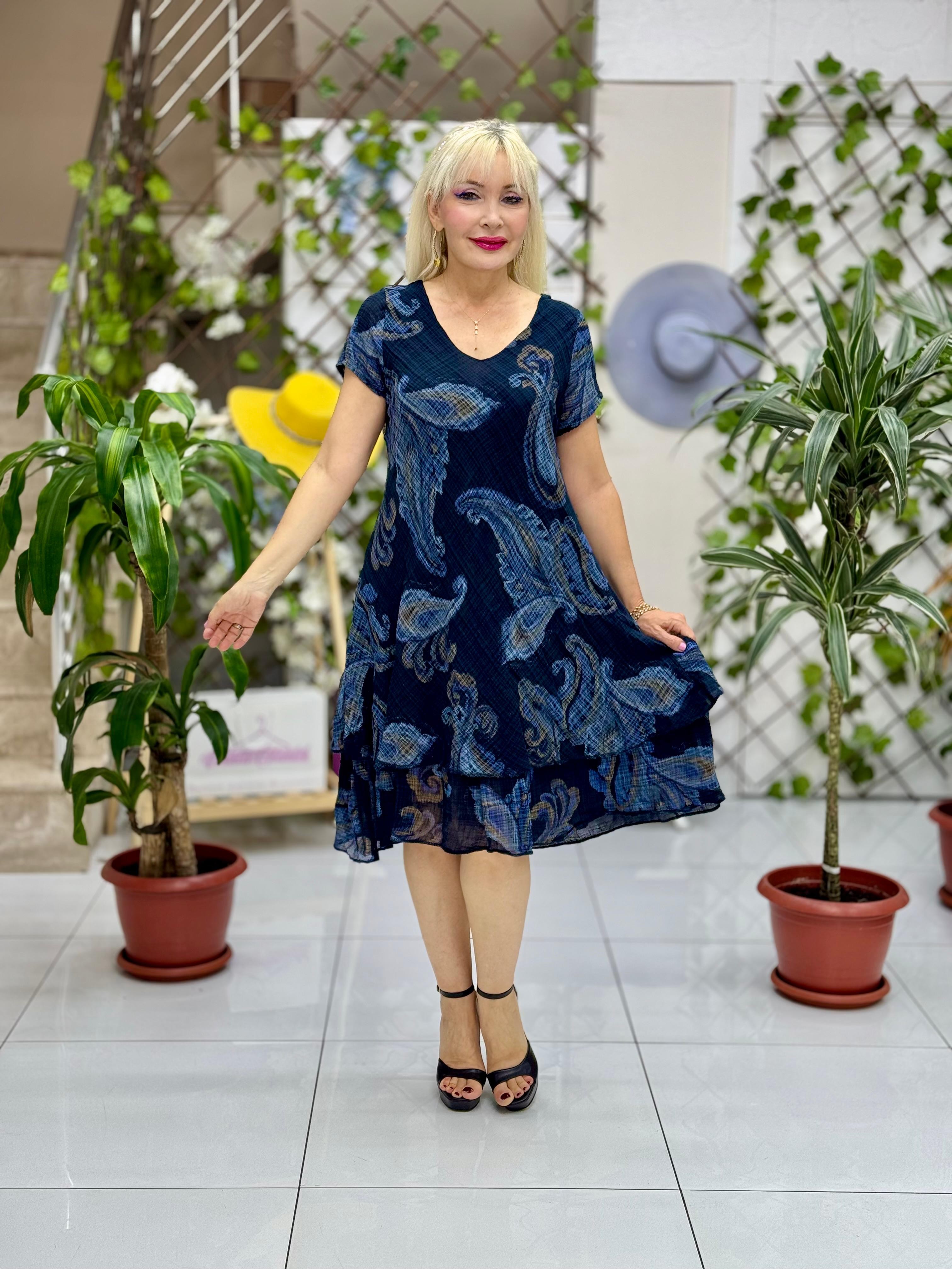N5012-26 Vestido Italiano De Lino De Algodón Manga Corta Blanco