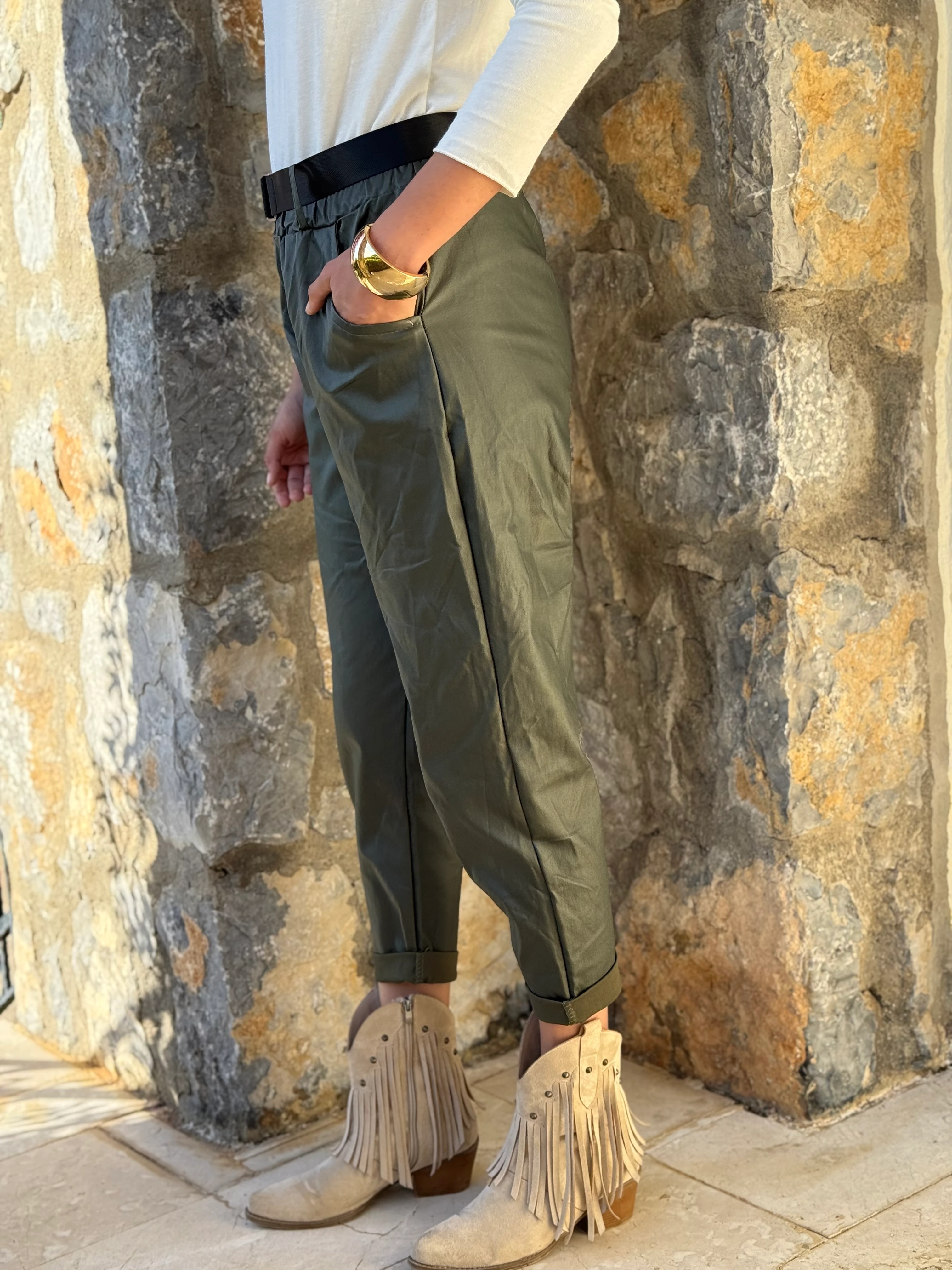 NC8600 İtalyan Deri Pantolon Yeşil