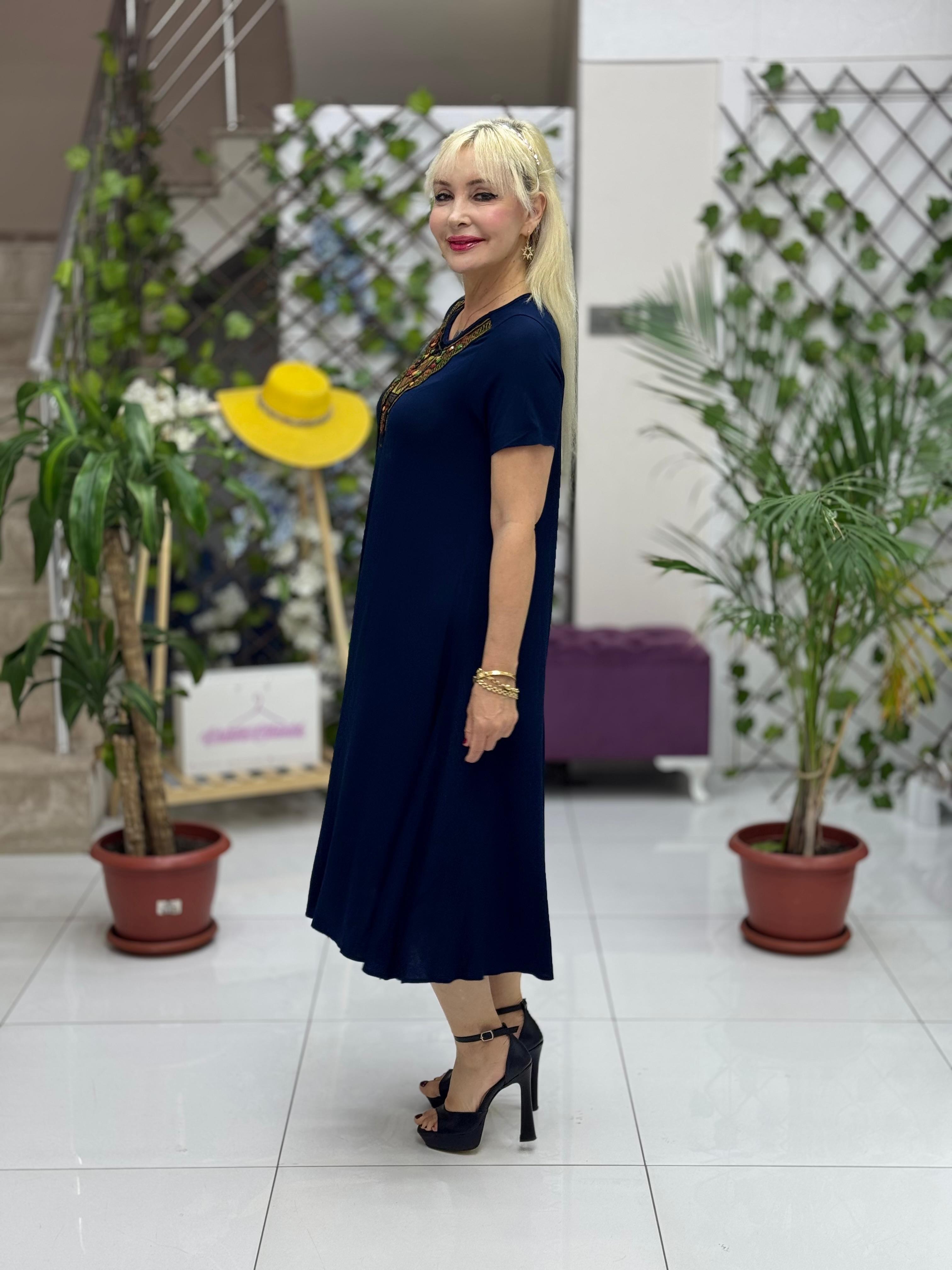 A6340 Vestido Algodón Peinado Negro Amarillo
