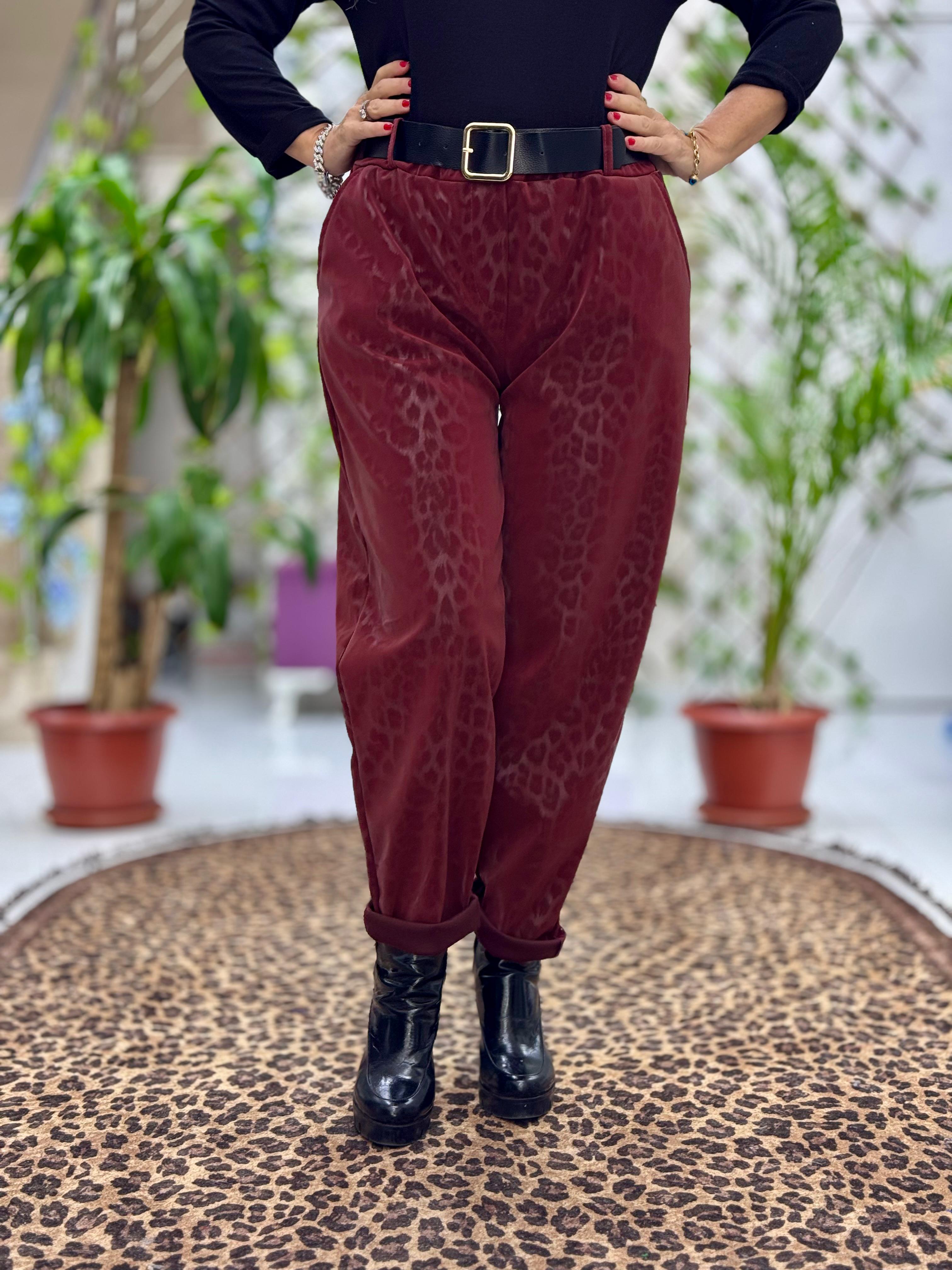 NC242976 italyan Leopar Desen Deri Pantolon Kiremit