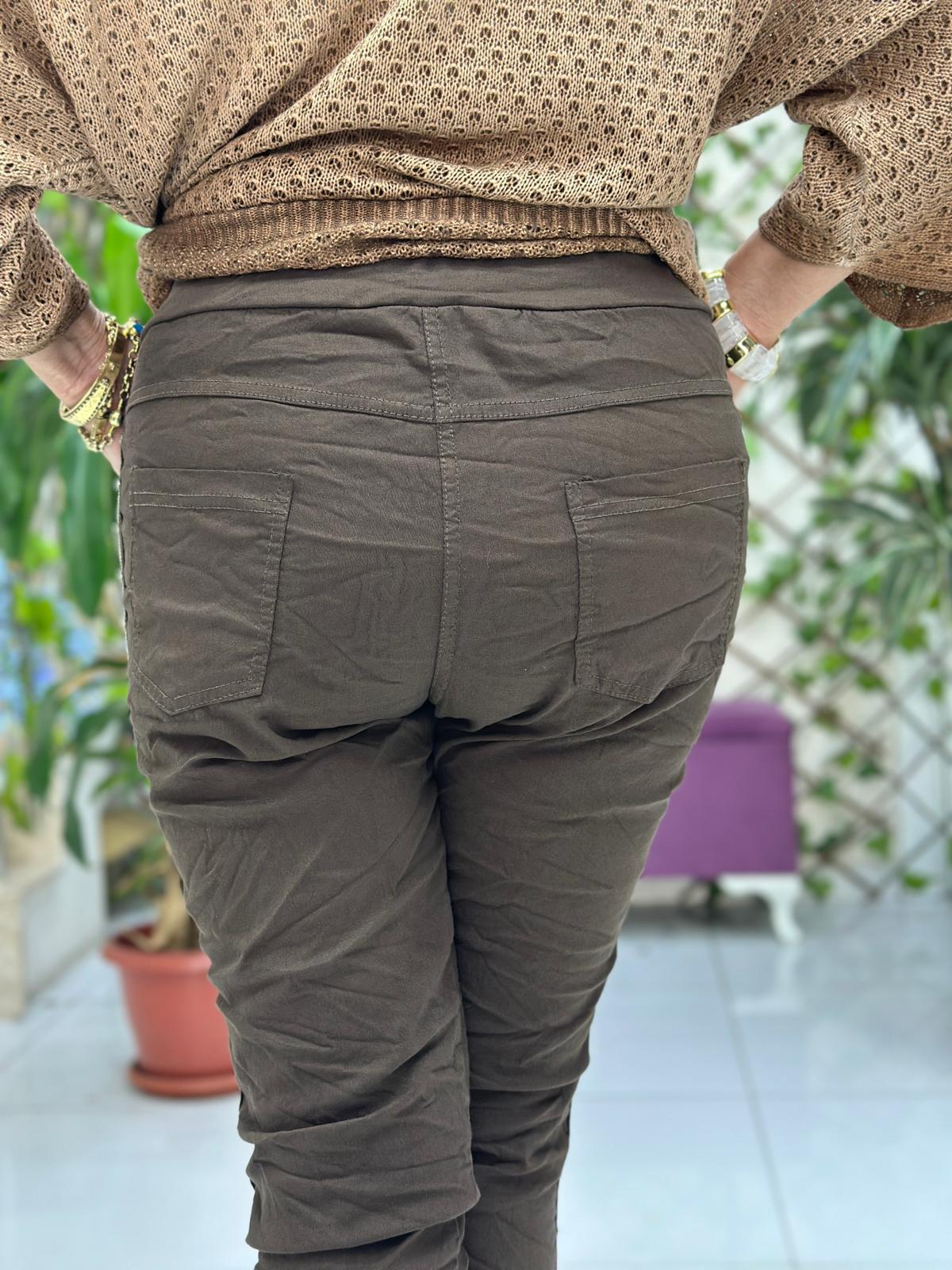 NC50208A İtalyan Yanlar Taşlı Coton Pantolon Kahverengi