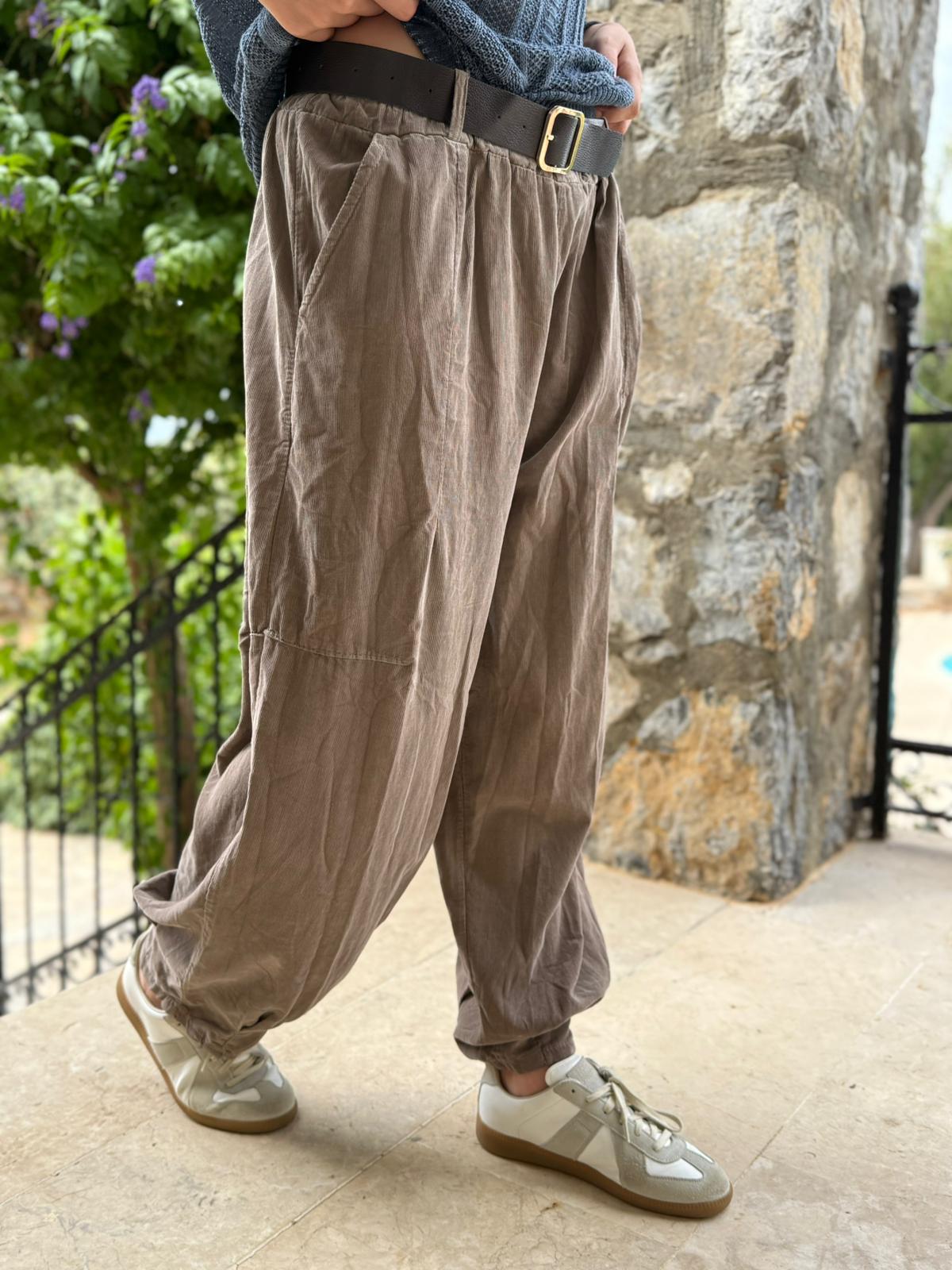 LS2203 İtalyan Kemerli Kadife Pantolon Vizon