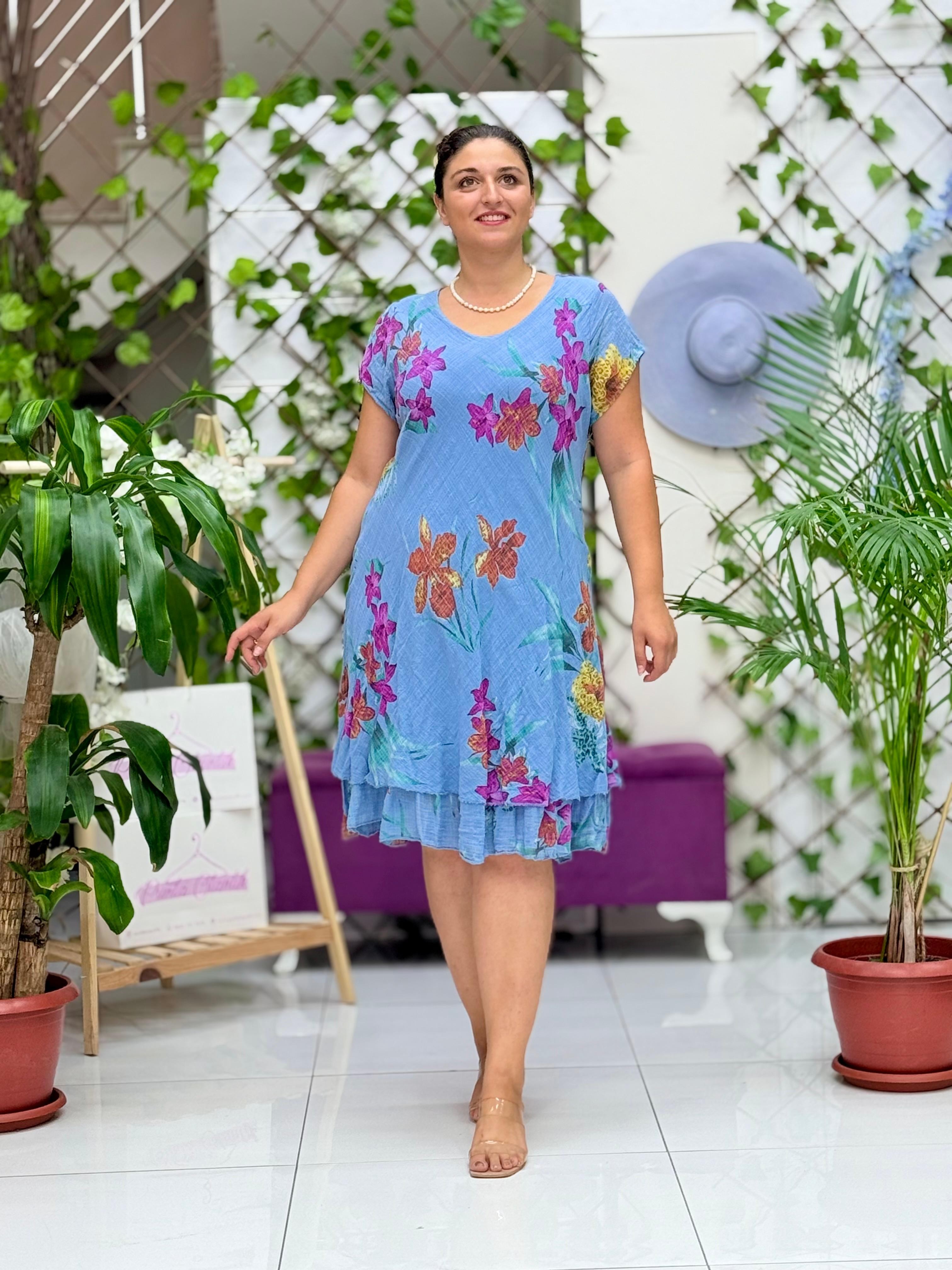 N5012-26 Vestido Italiano De Lino De Algodón Manga Corta Blanco