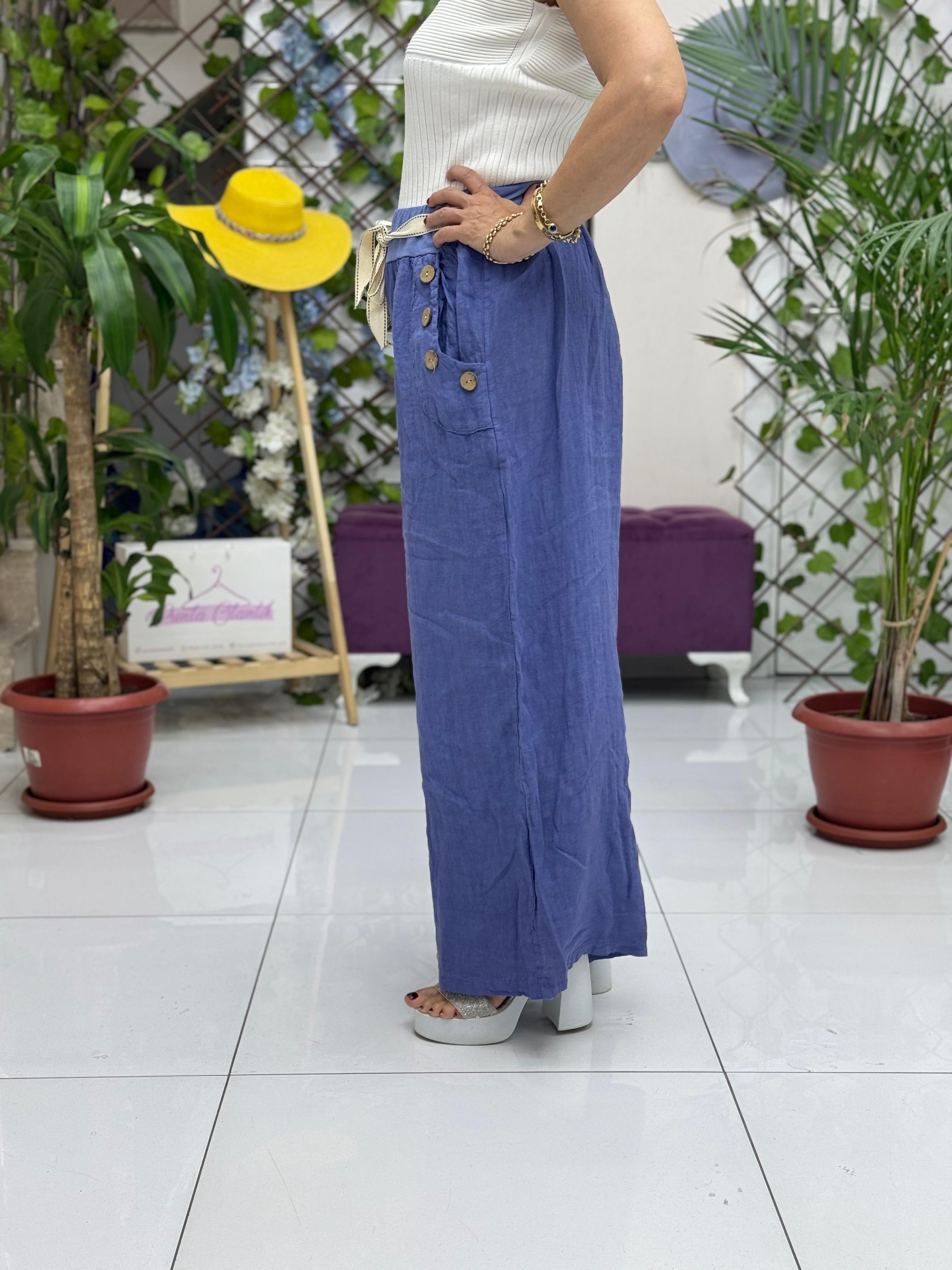 NC2613 İtalyan Keten Pantolon Mavi