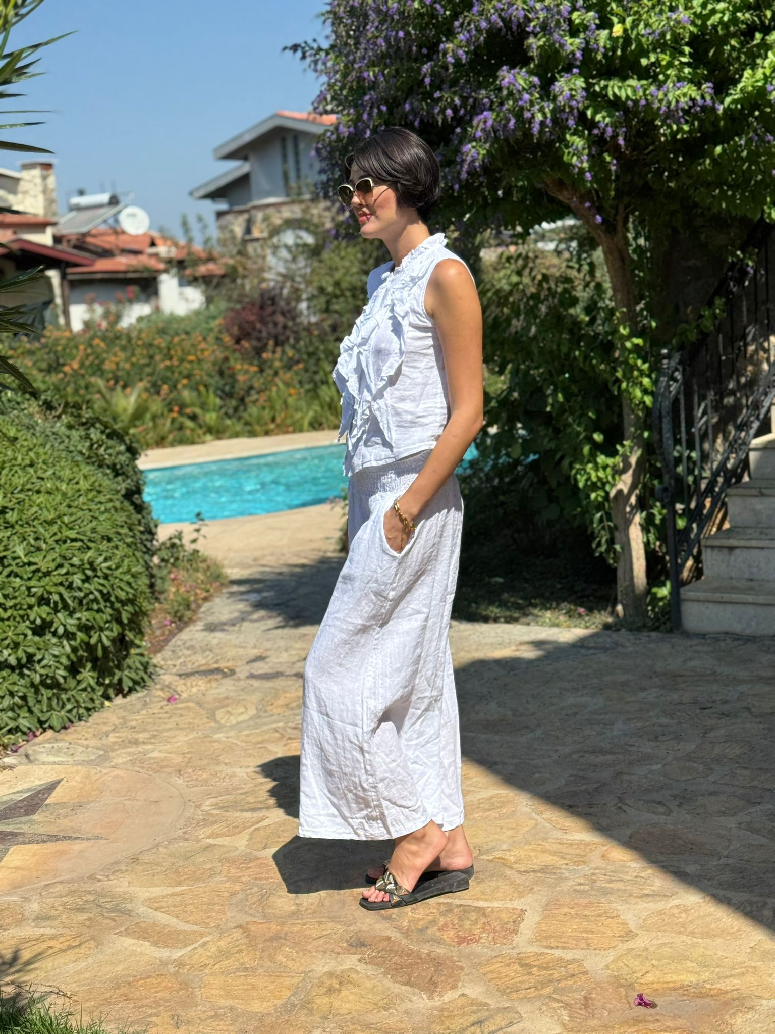 N10661 Traje Italiano Lino Ciruela