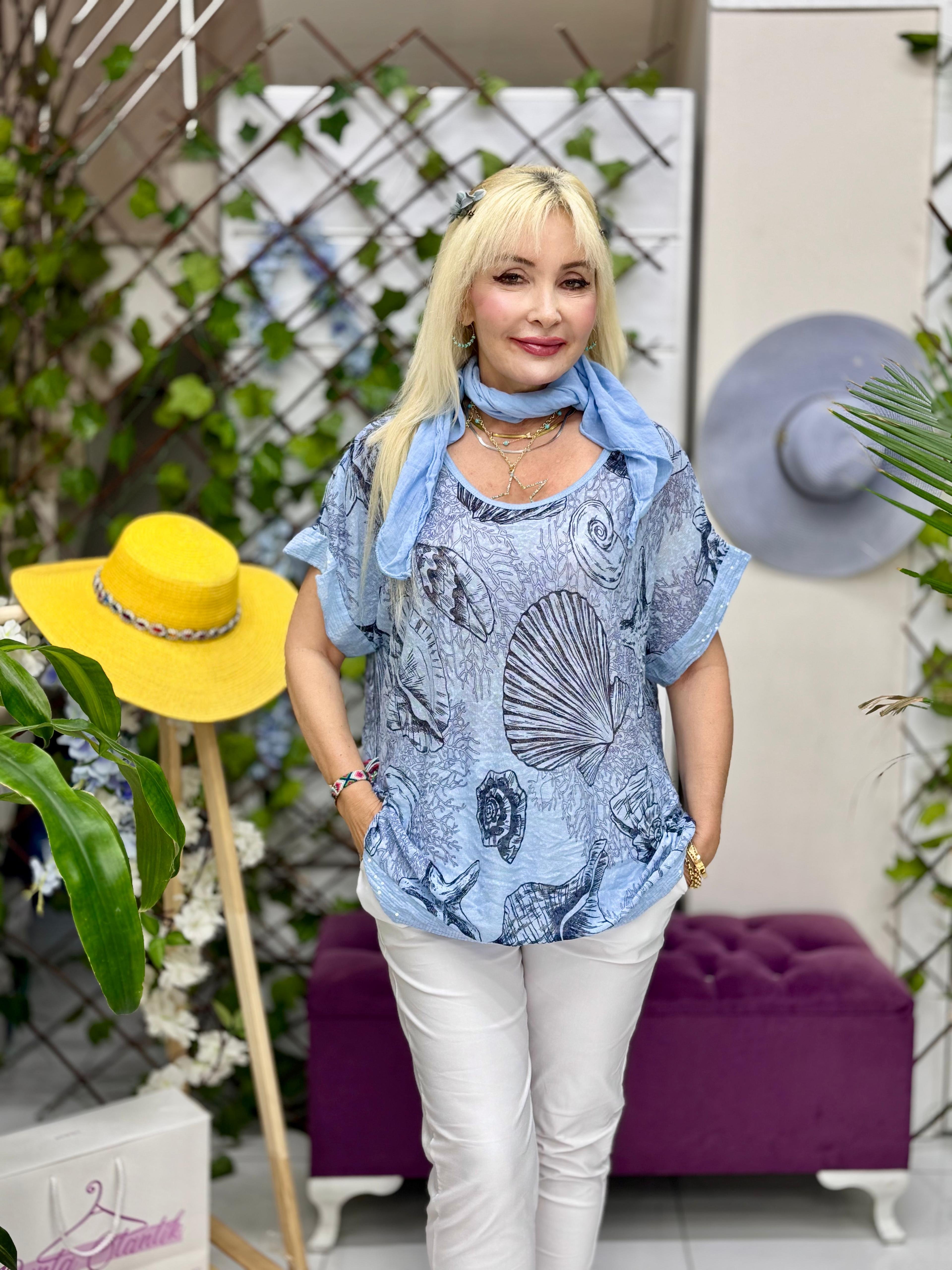 NC82560 İtalyan Fularlı Coton Bluz Bebe Mavi