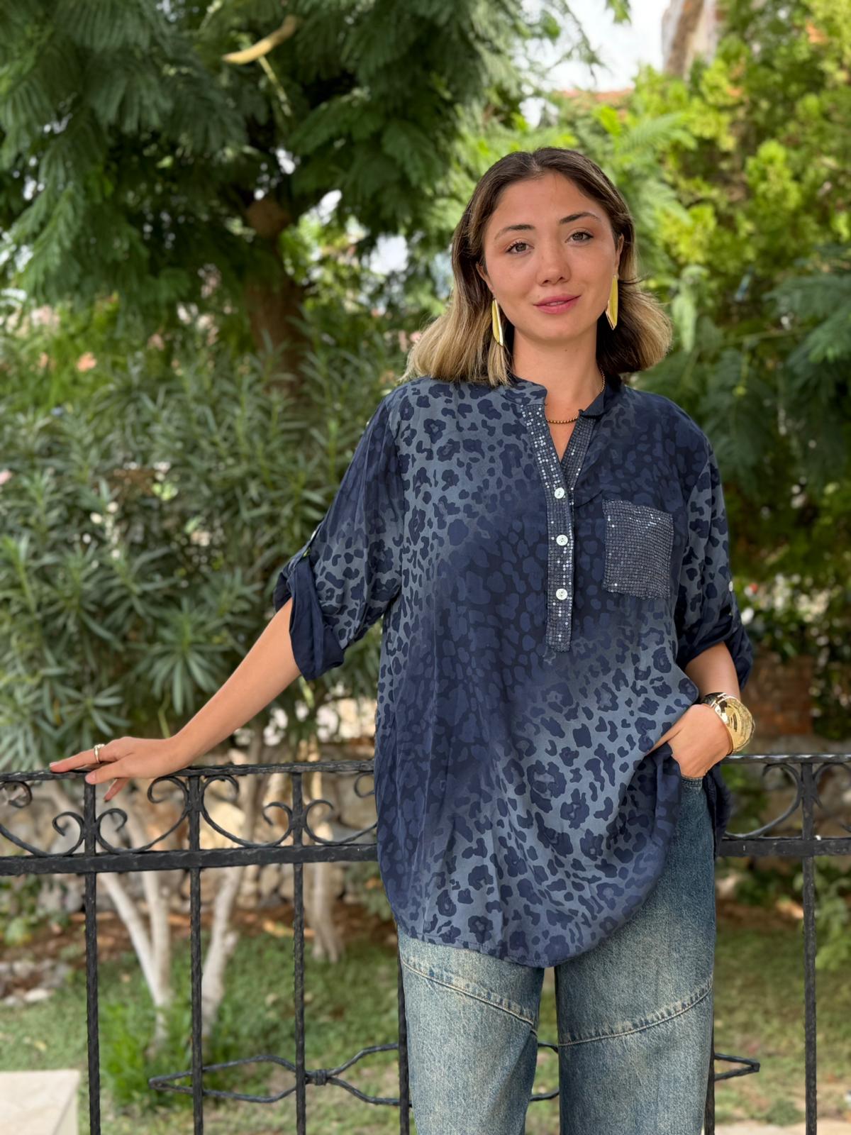 NC63107 İtalyan Coton Bluz Lacivert