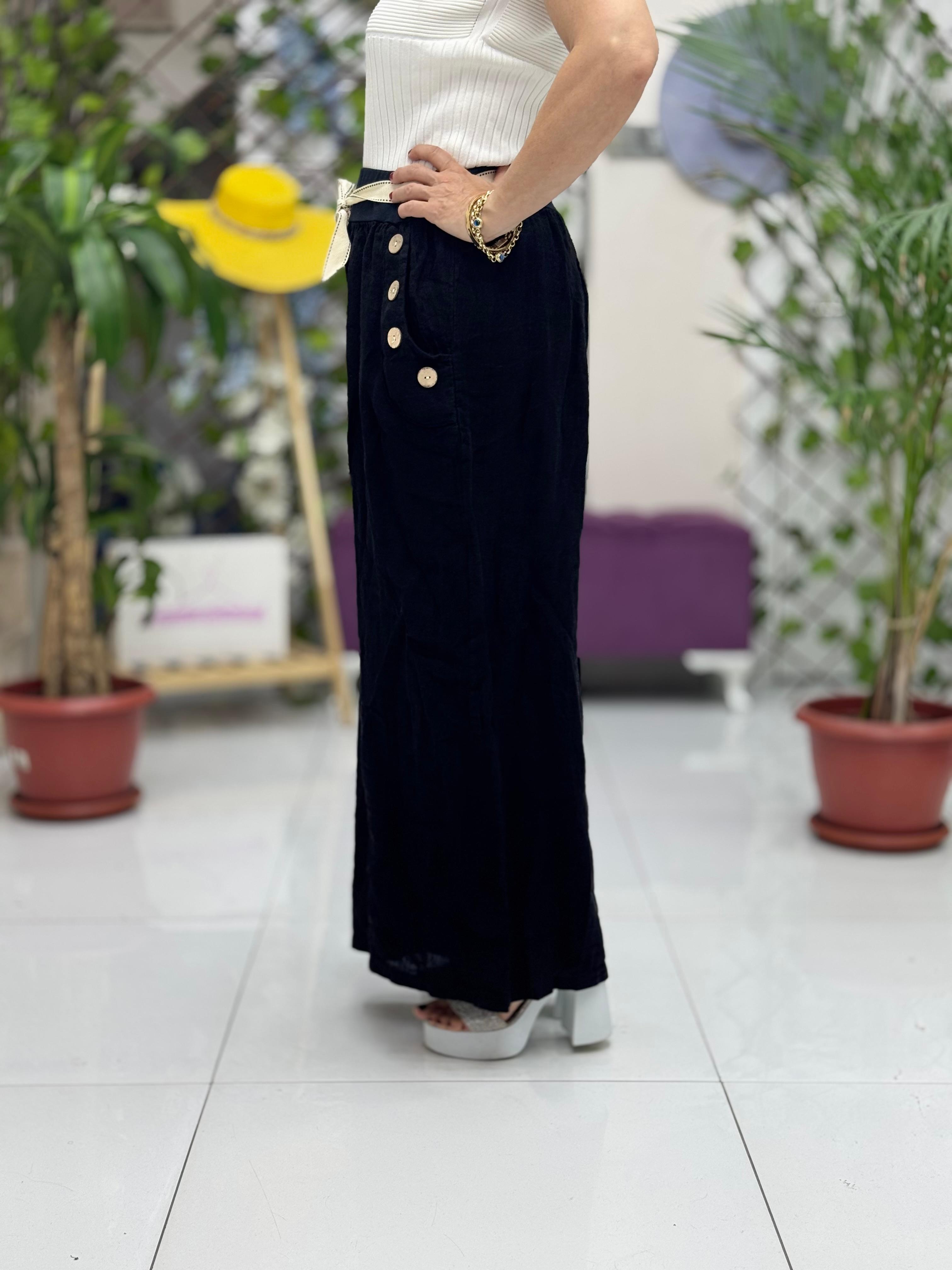 NC2613 İtalyan Keten Pantolon Siyah