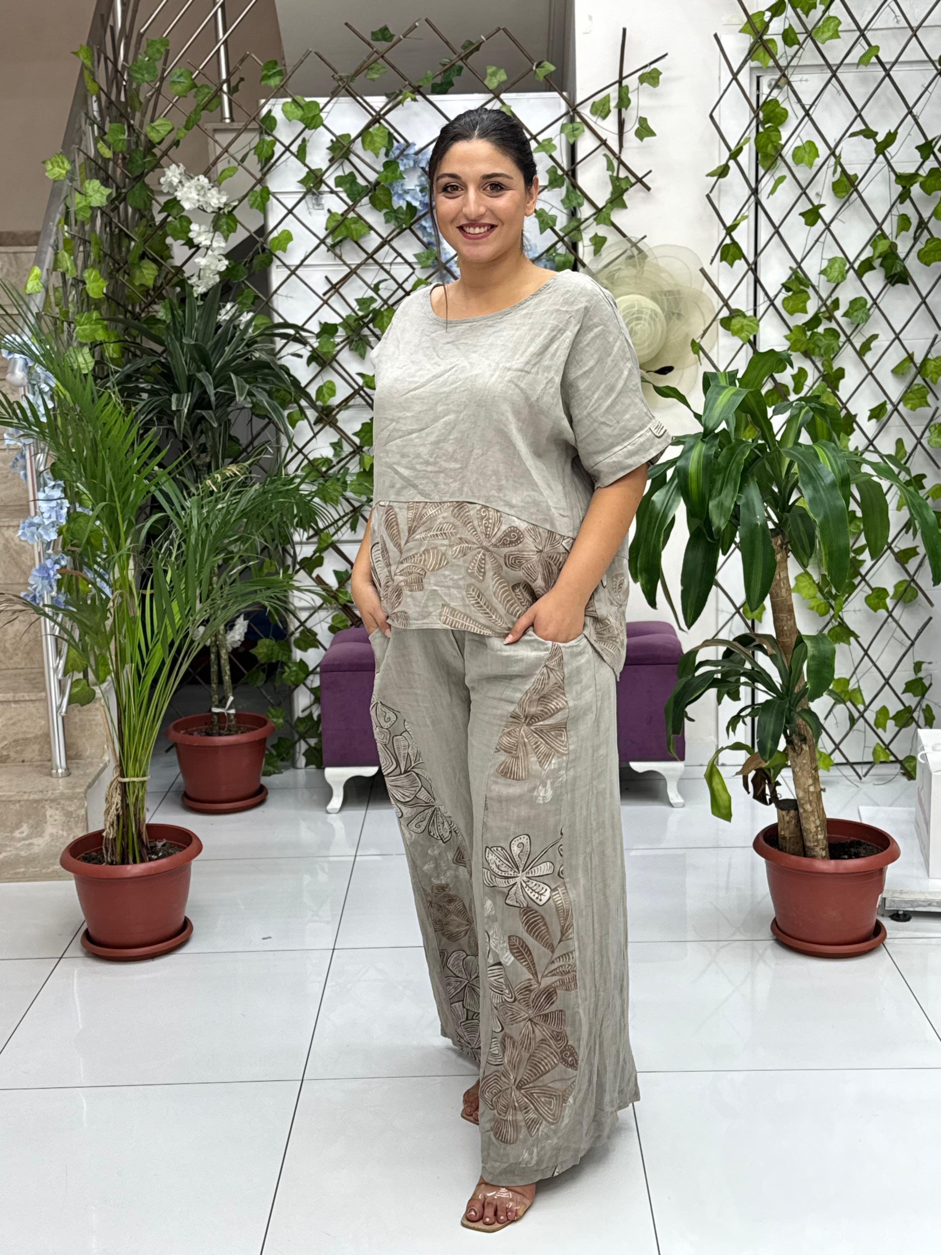 N10661 Traje Italiano Lino Ciruela