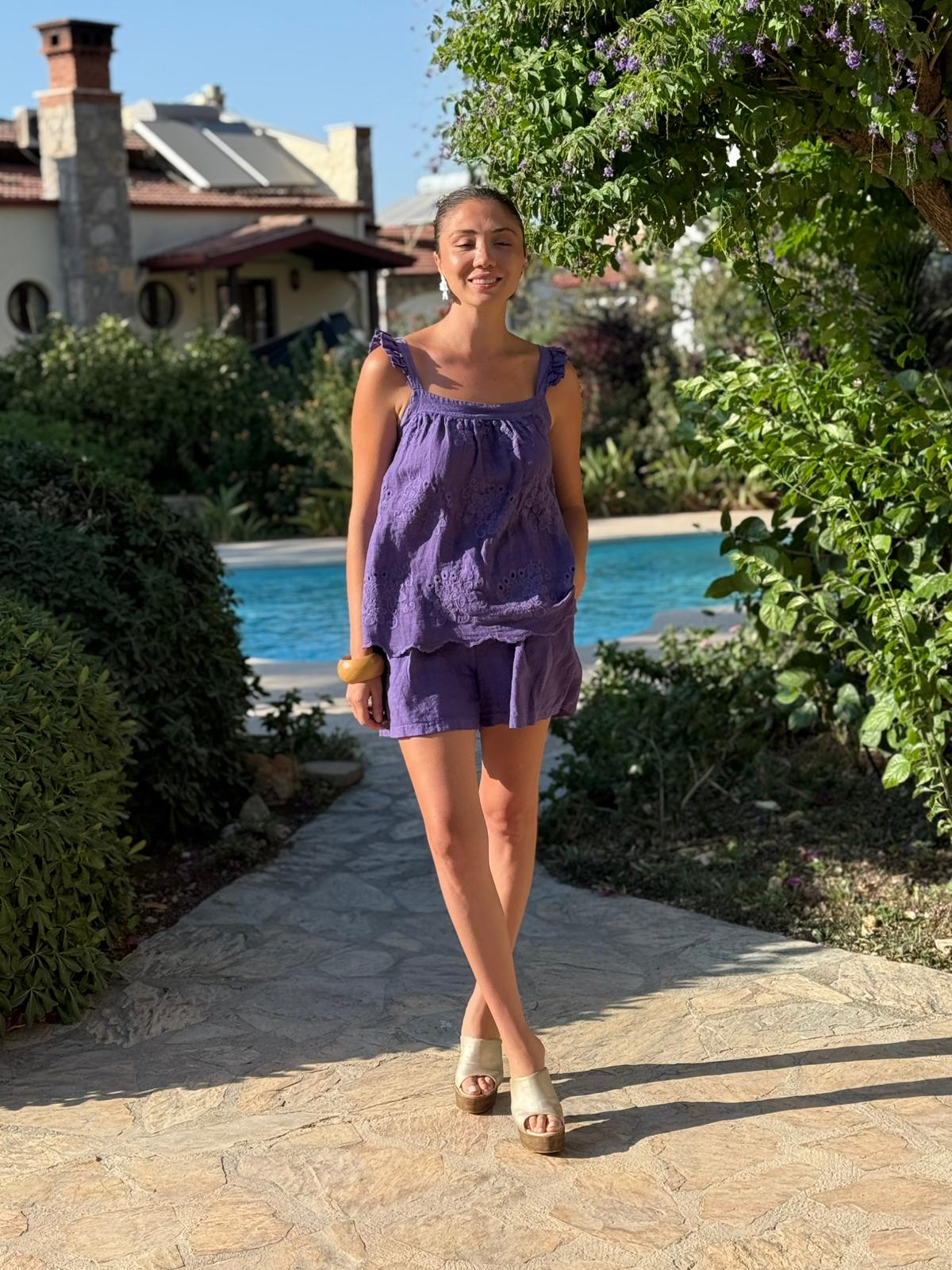 N10661 Traje Italiano Lino Ciruela