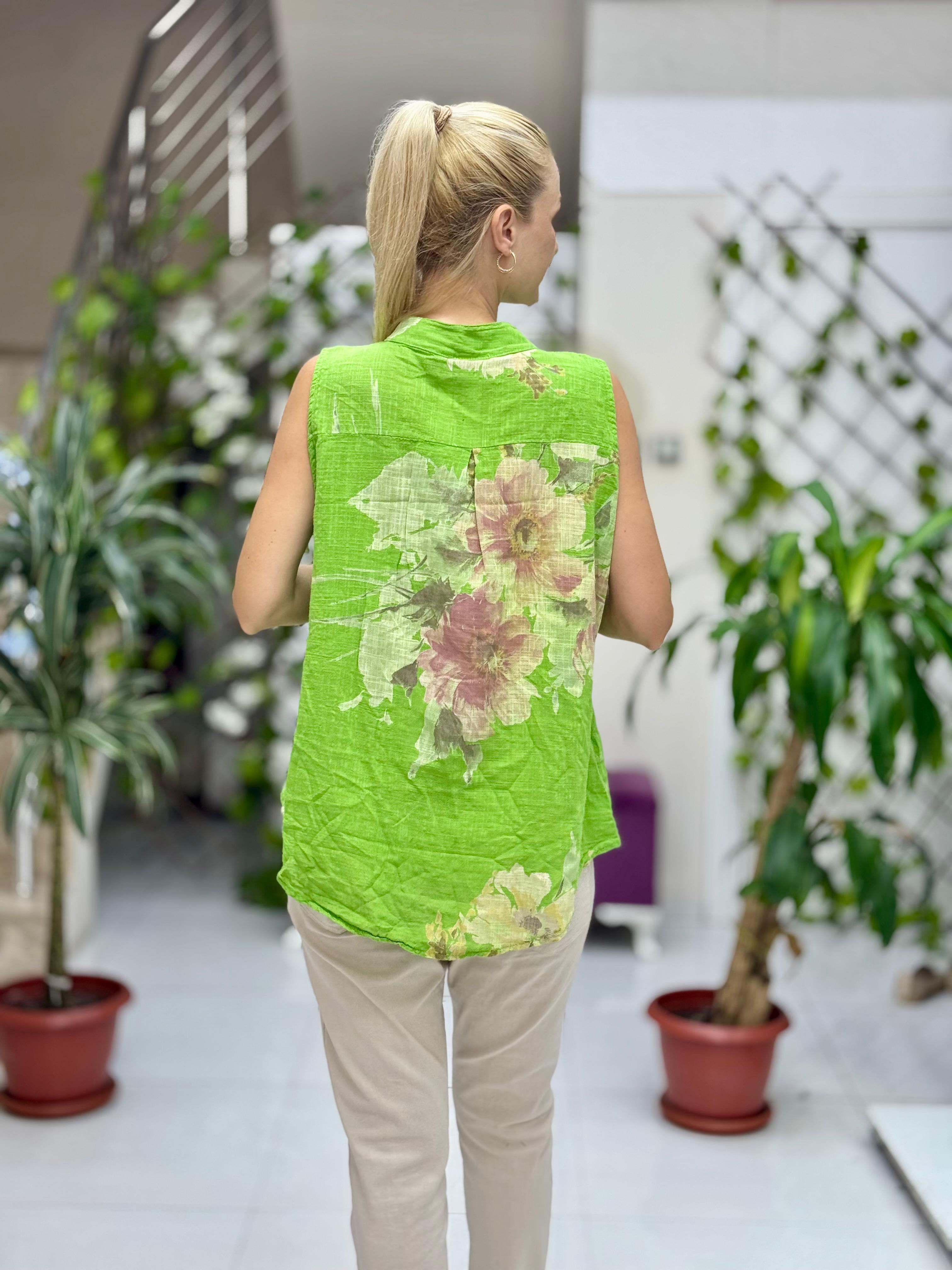 LS8819A Kolsuz Pamukketen Cepli İtalyan Bluz Yeşil