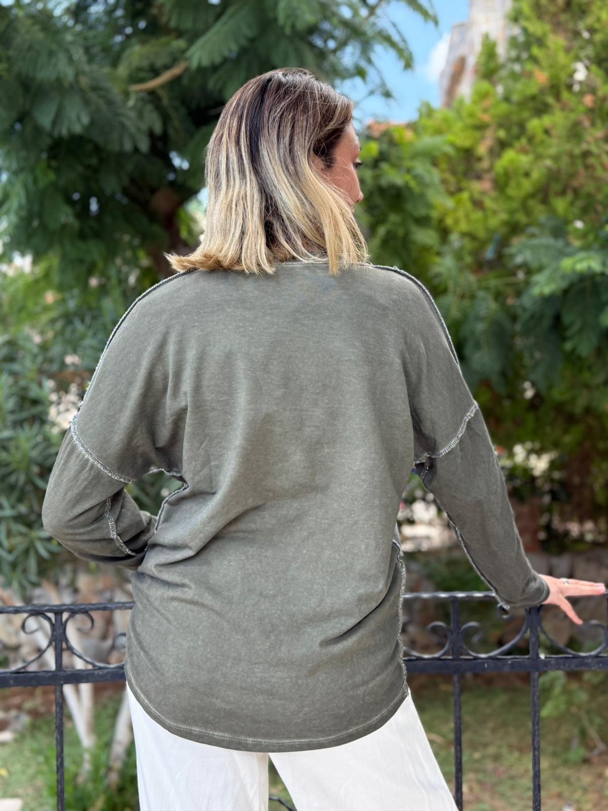 NC8533 İtalyan PADİ Yazılı Coton Sweatshirt Haki