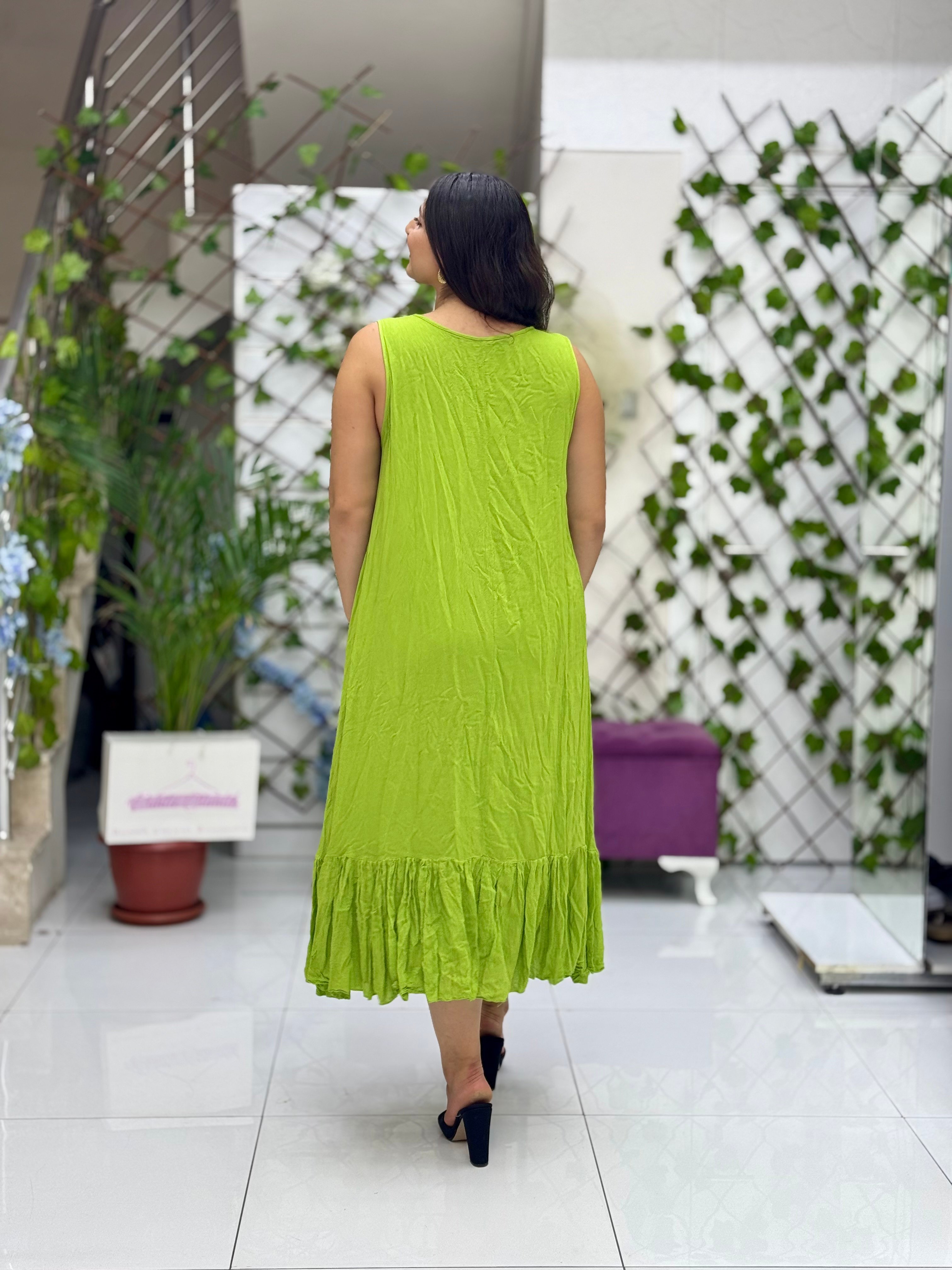 M1208 Vestido Voile Detalle Cuello Turquesa