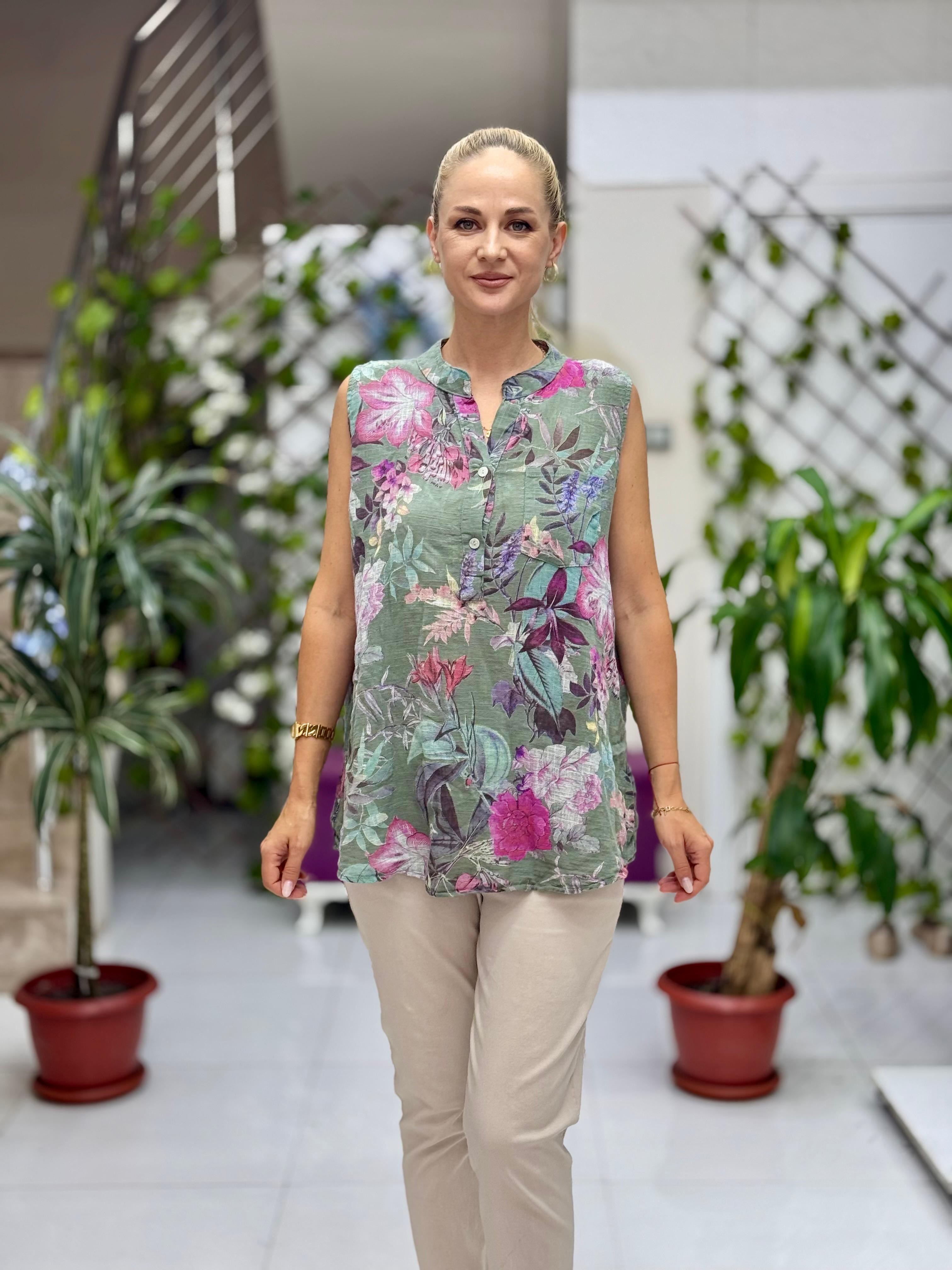 LS8819C Kolsuz Pamukketen Cepli İtalyan Bluz Haki