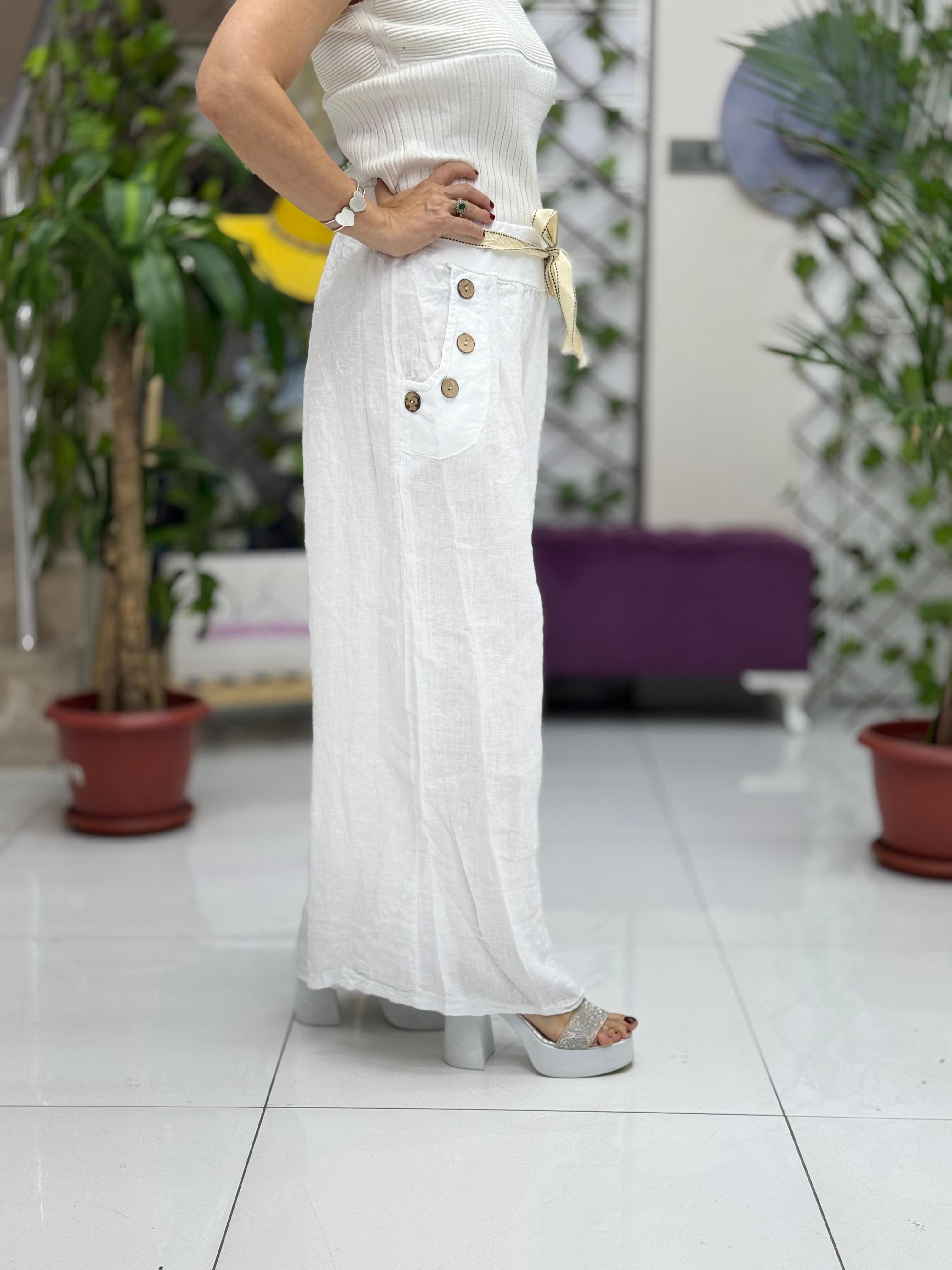NC2613 İtalyan Keten Pantolon Beyaz