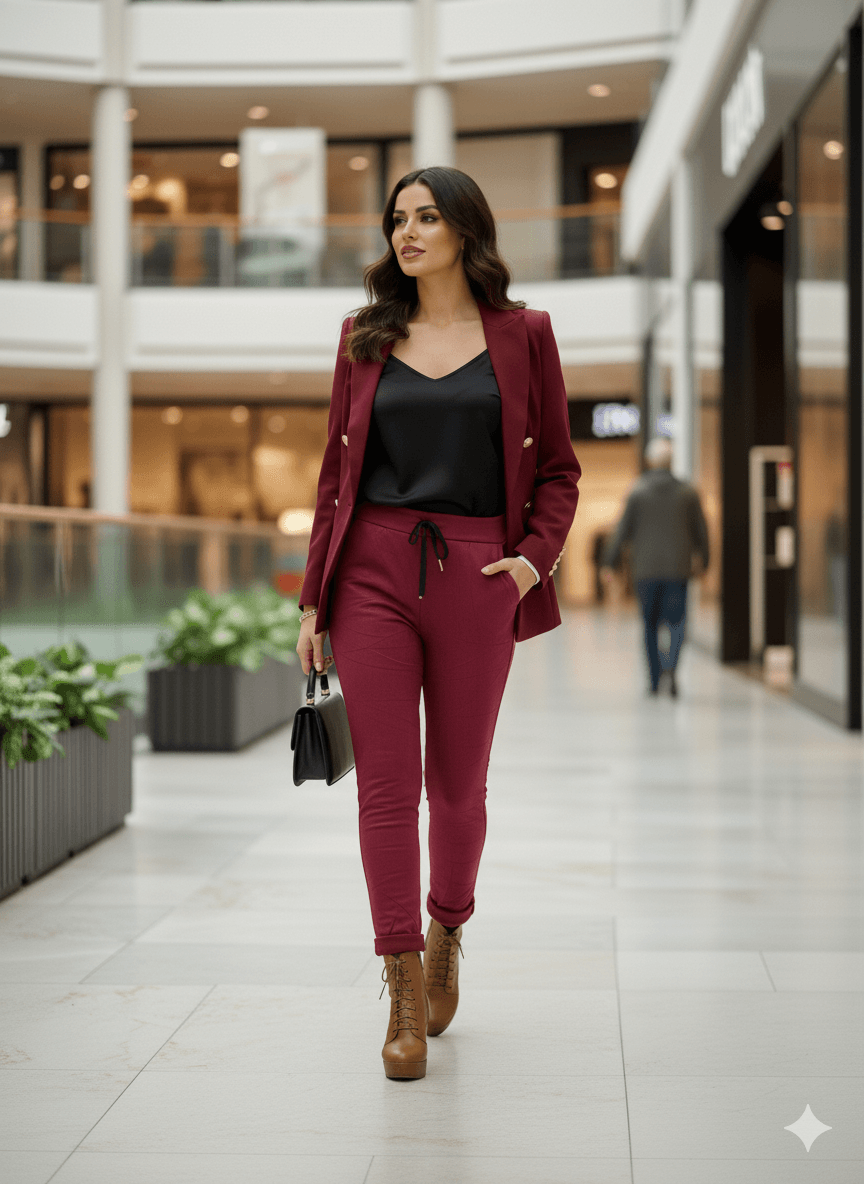 LS57110 İtalyan Süet Pantolon Koyu Kırmızı
