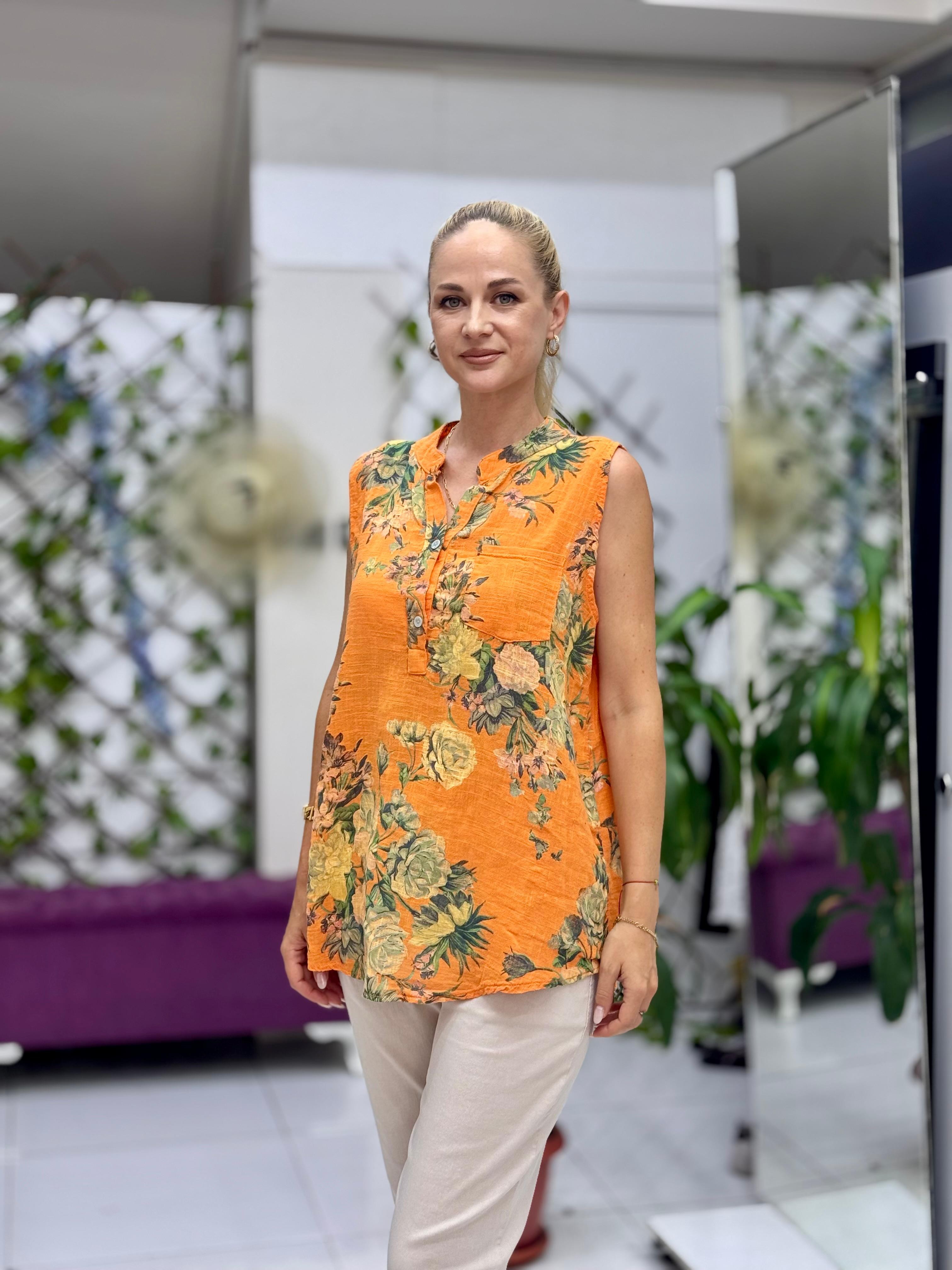 LS8819D Kolsuz Pamukketen Cepli İtalyan Bluz Oranj