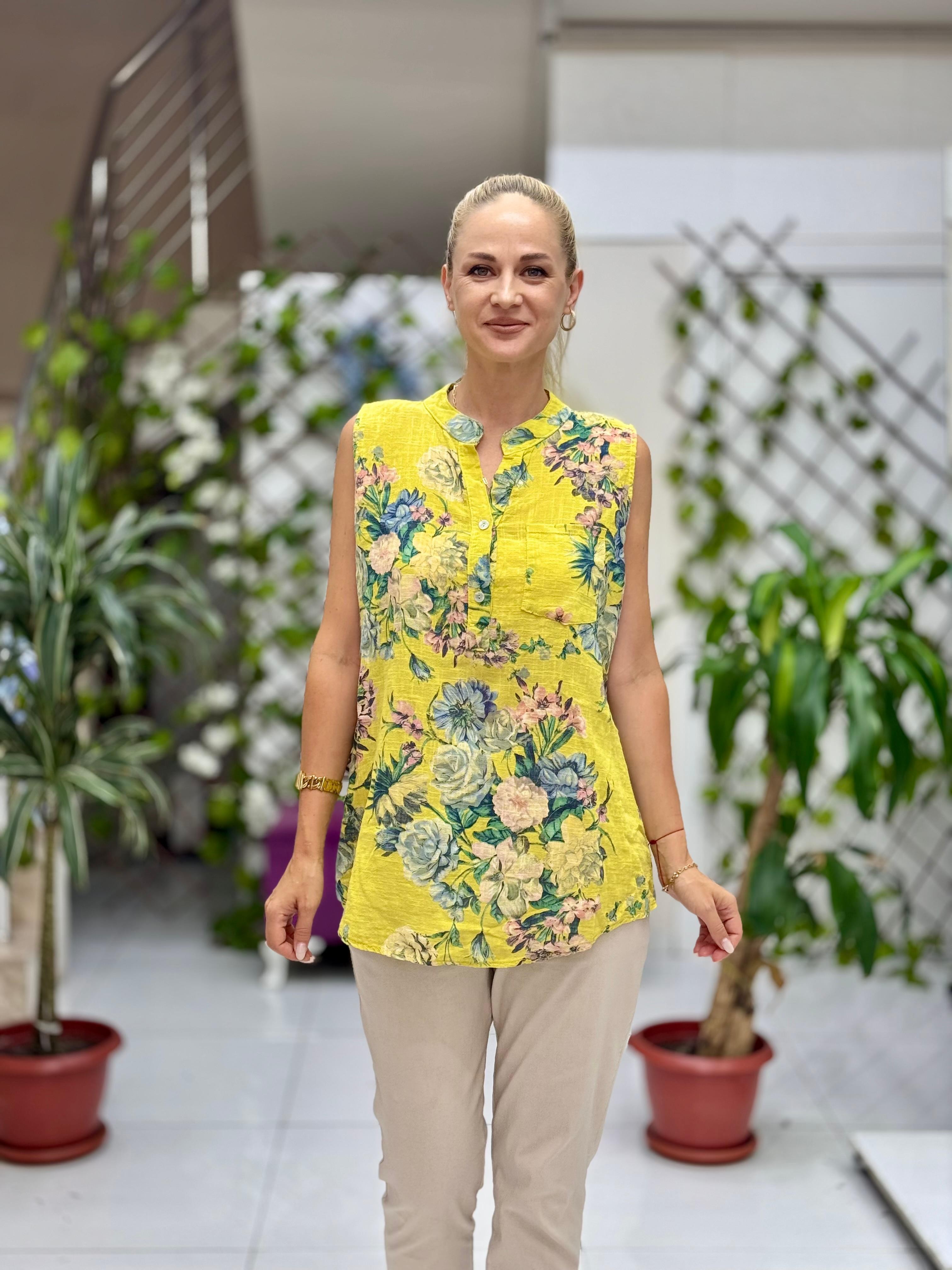 LS8819D Kolsuz Pamukketen Cepli İtalyan Bluz Sarı