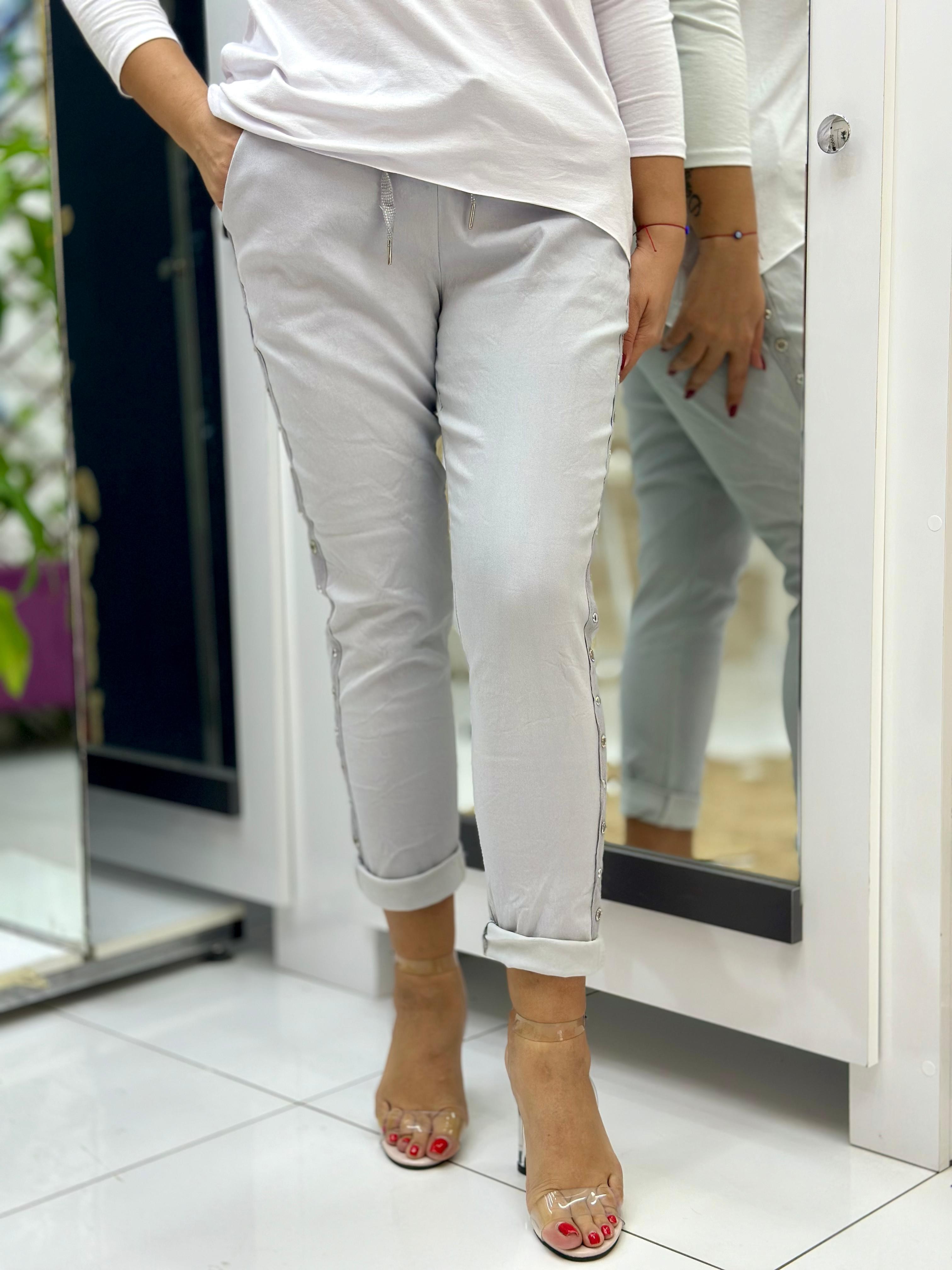 P82516 İtalyan Zımbalı Koton Pantolon GRİ
