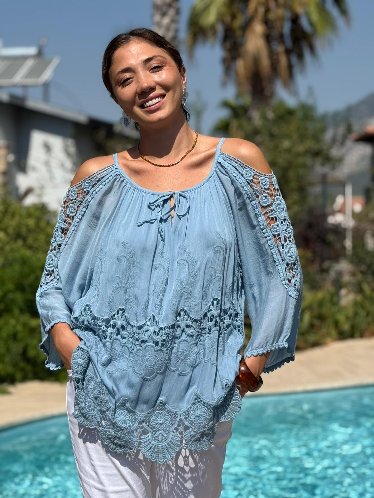 NC9740 İtalyan İpek Bluz Mavi