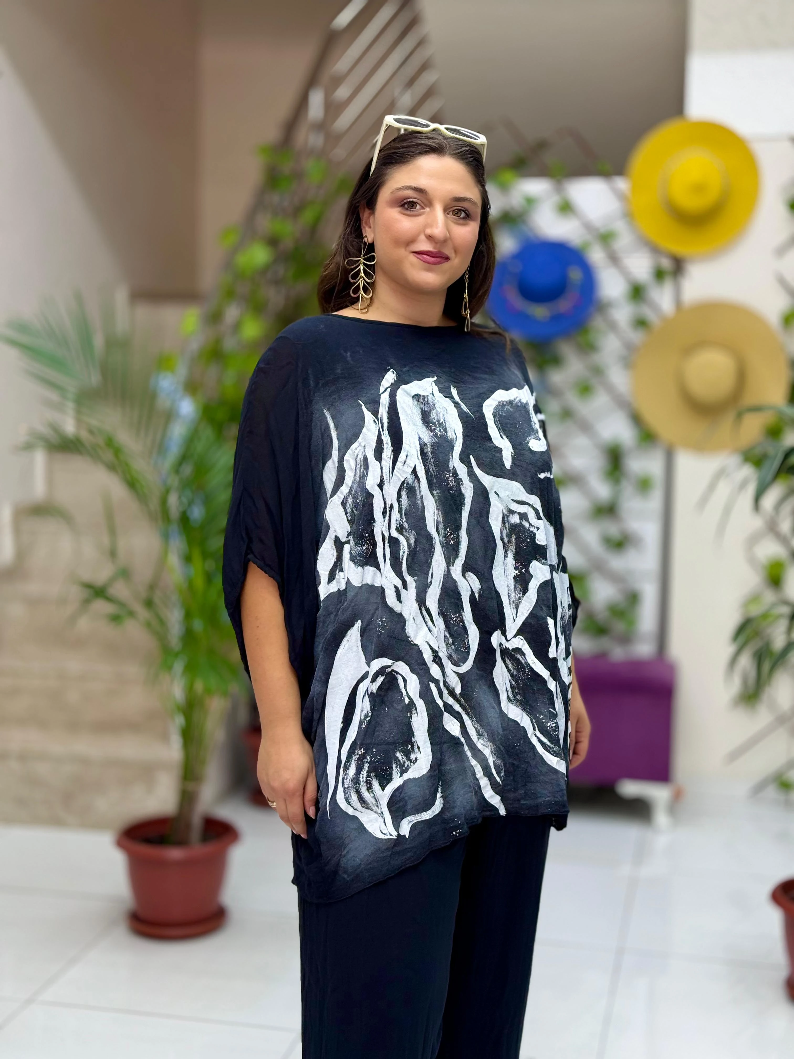 VL3159 %100 Vual Pamuk Bluz Pantolon Takım Siyah