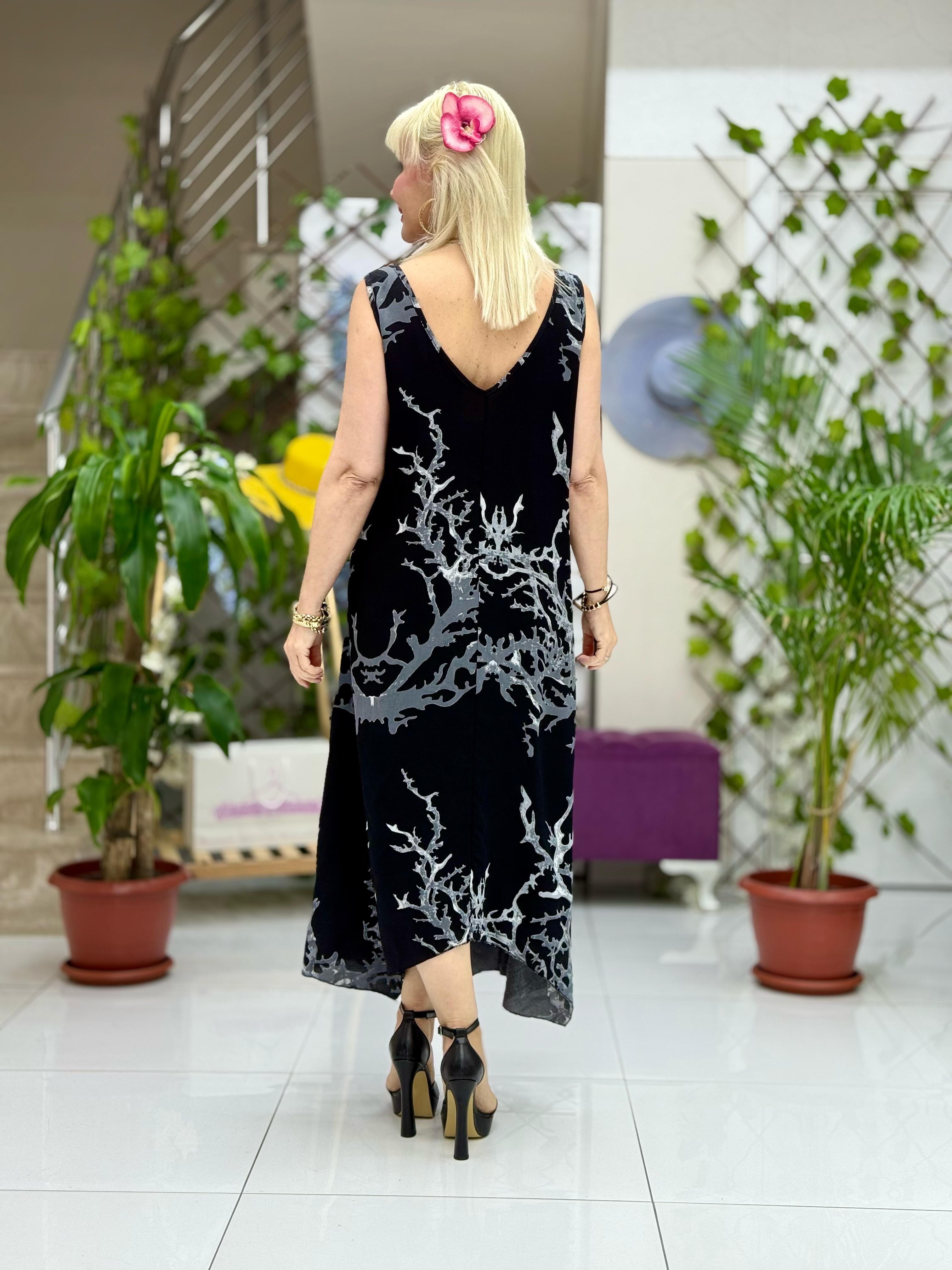 HL14010 Omzu Halkalı Askılı Viskon Hilal Elbise
