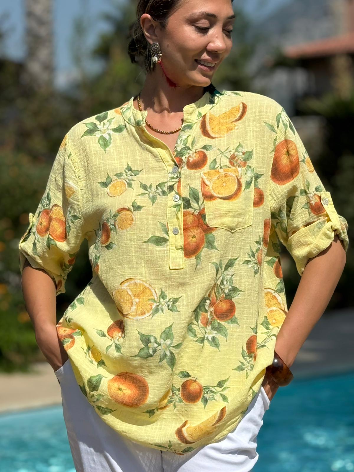 NC154553 İtalyan Pamuk Keten Bluz Sarı