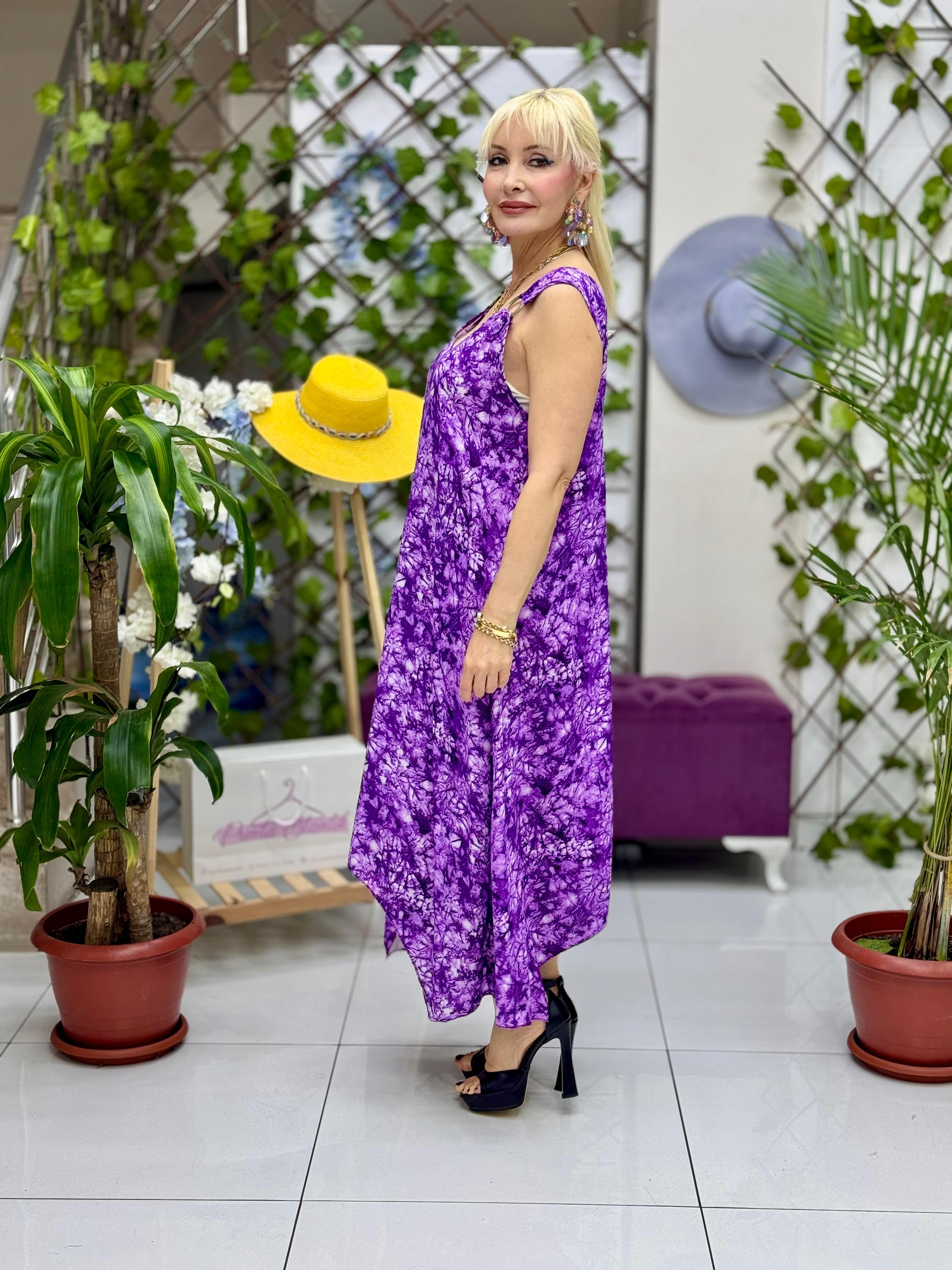 HL14041 Omzu Halkalı Askılı Viskon Hilal Elbise