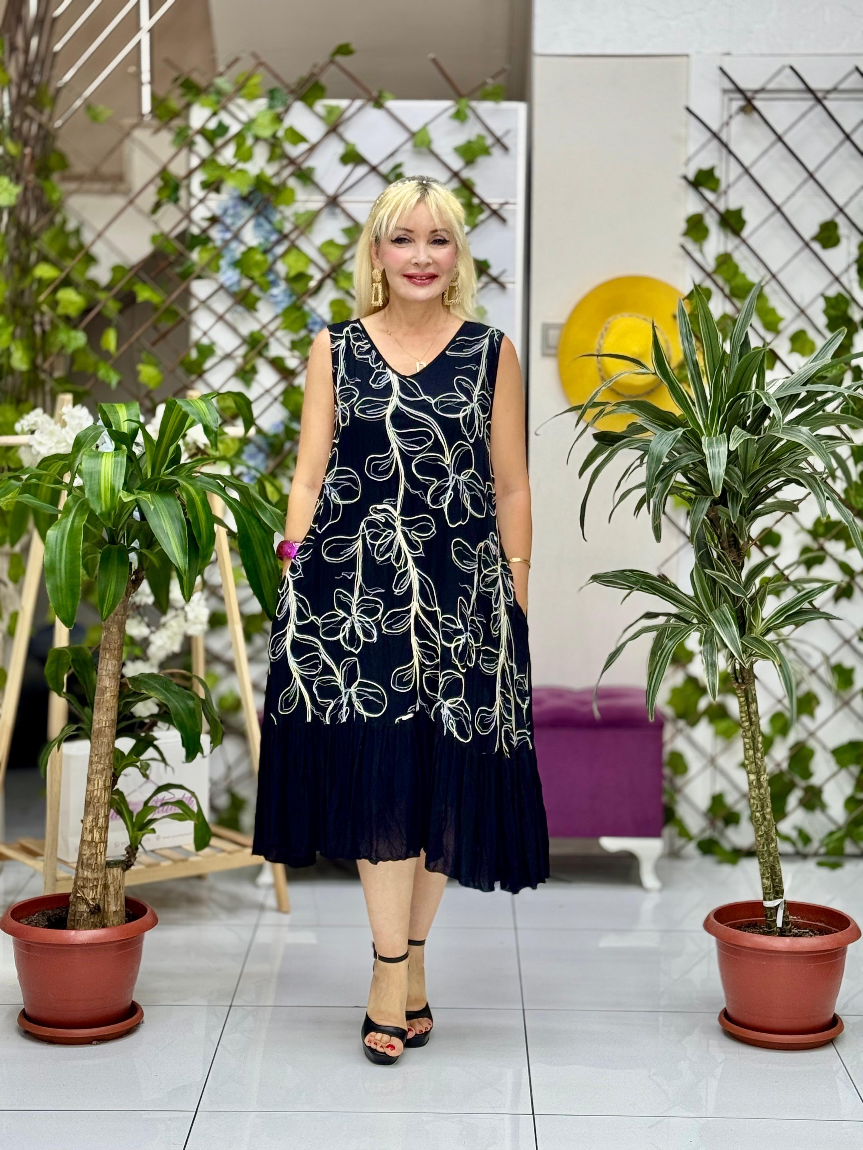 M1208 Vestido Voile Detalle Cuello Turquesa