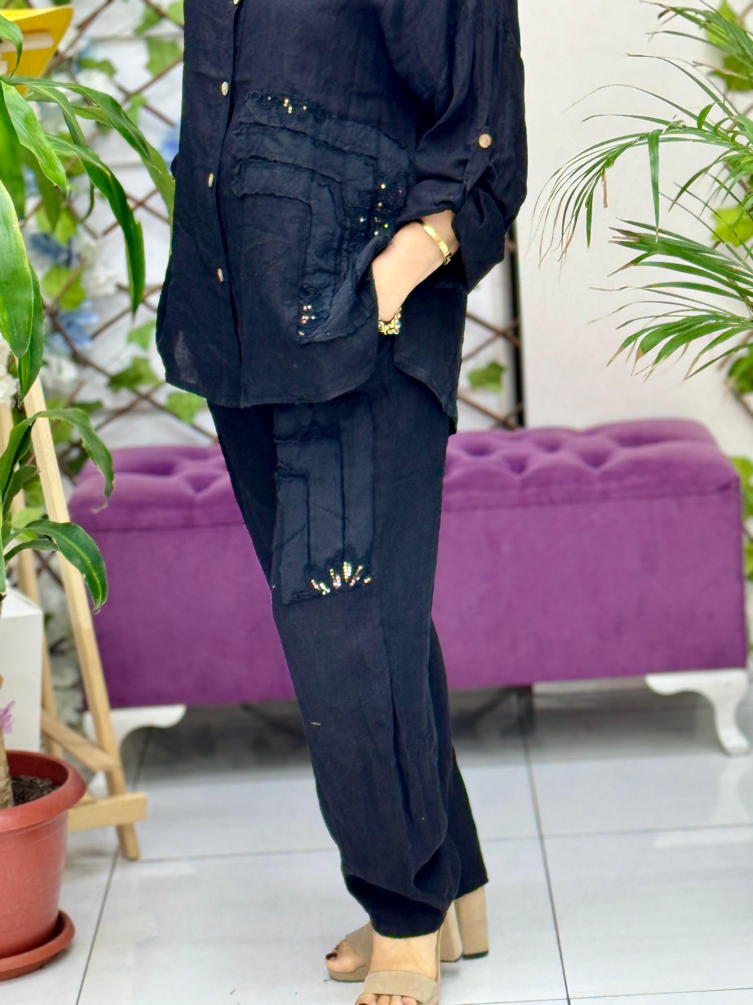 N10661 Traje Italiano Lino Ciruela