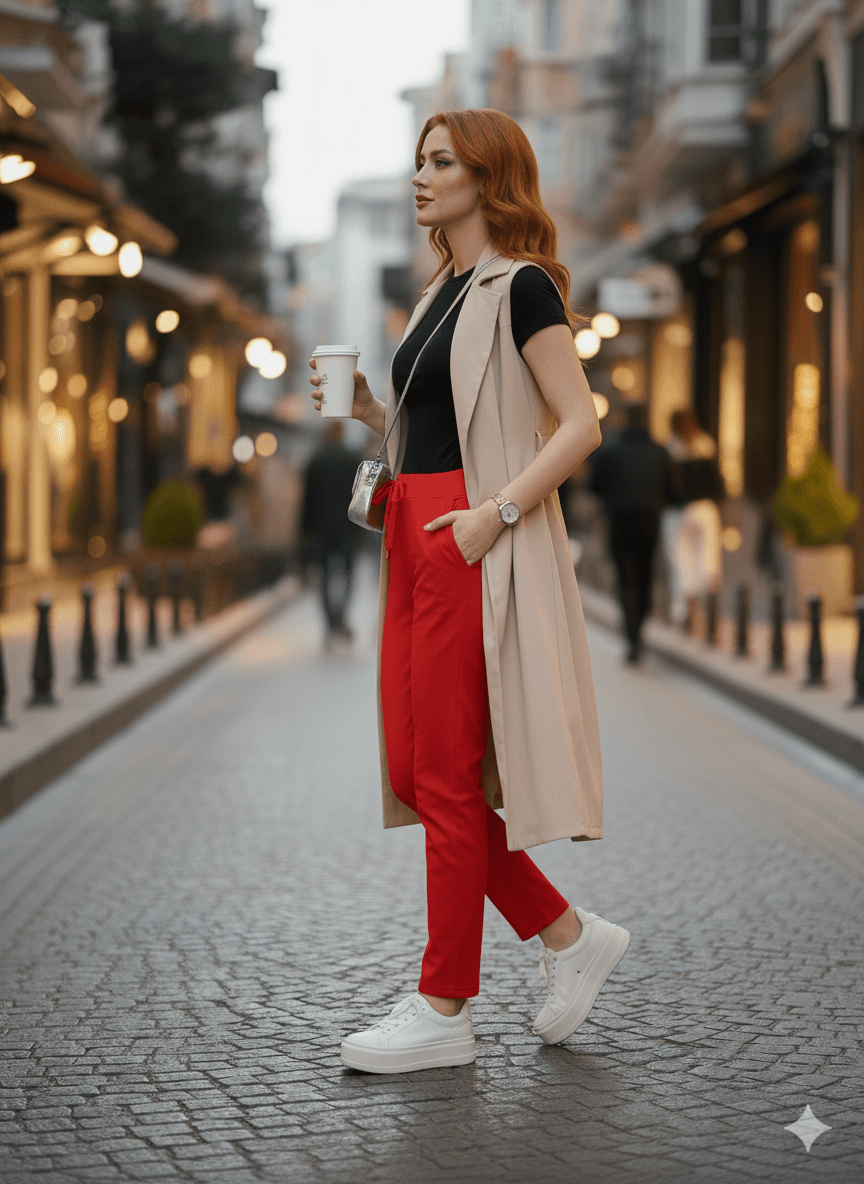 AY17003 Likralı Coton Pantolon Kırmızı