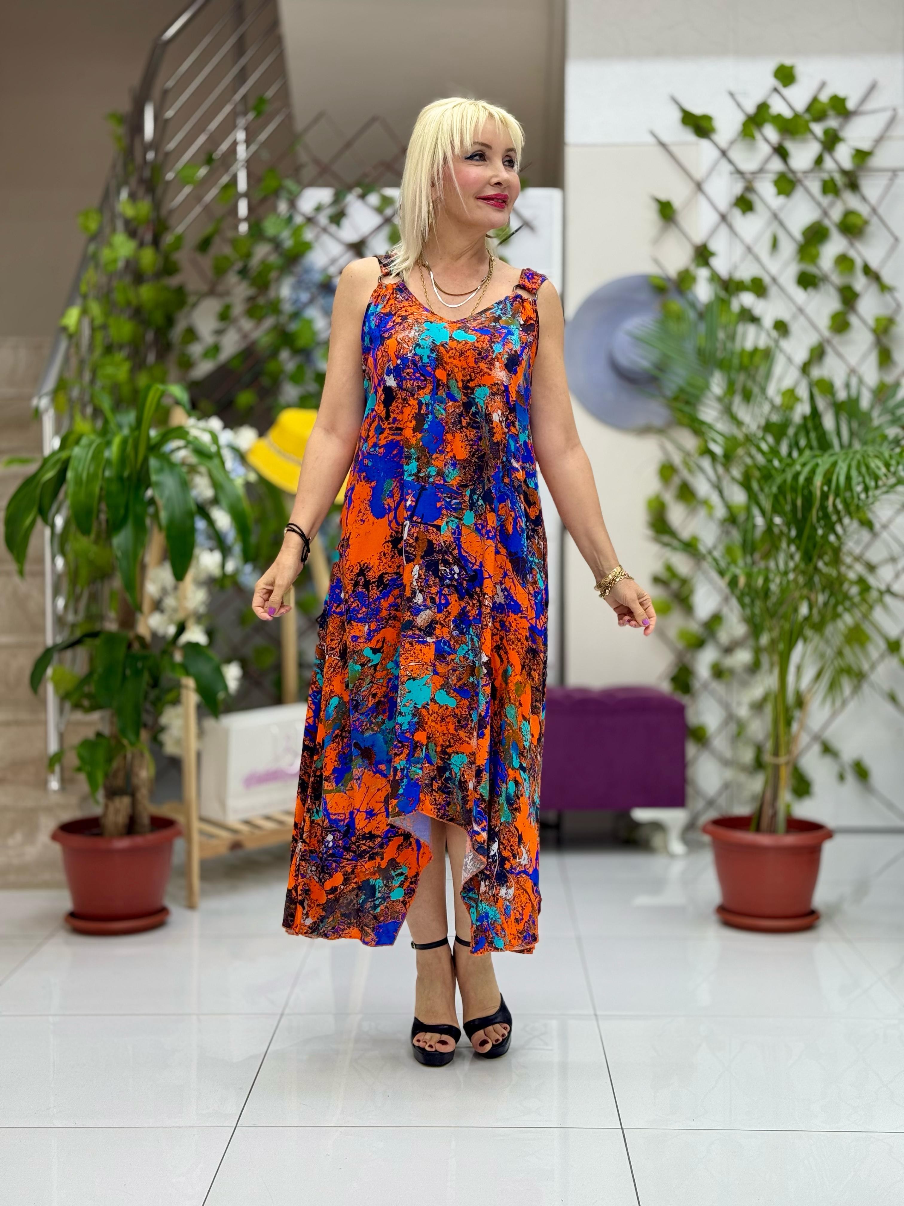 HL14014 Omzu Halkalı Askılı Viskon Hilal Elbise