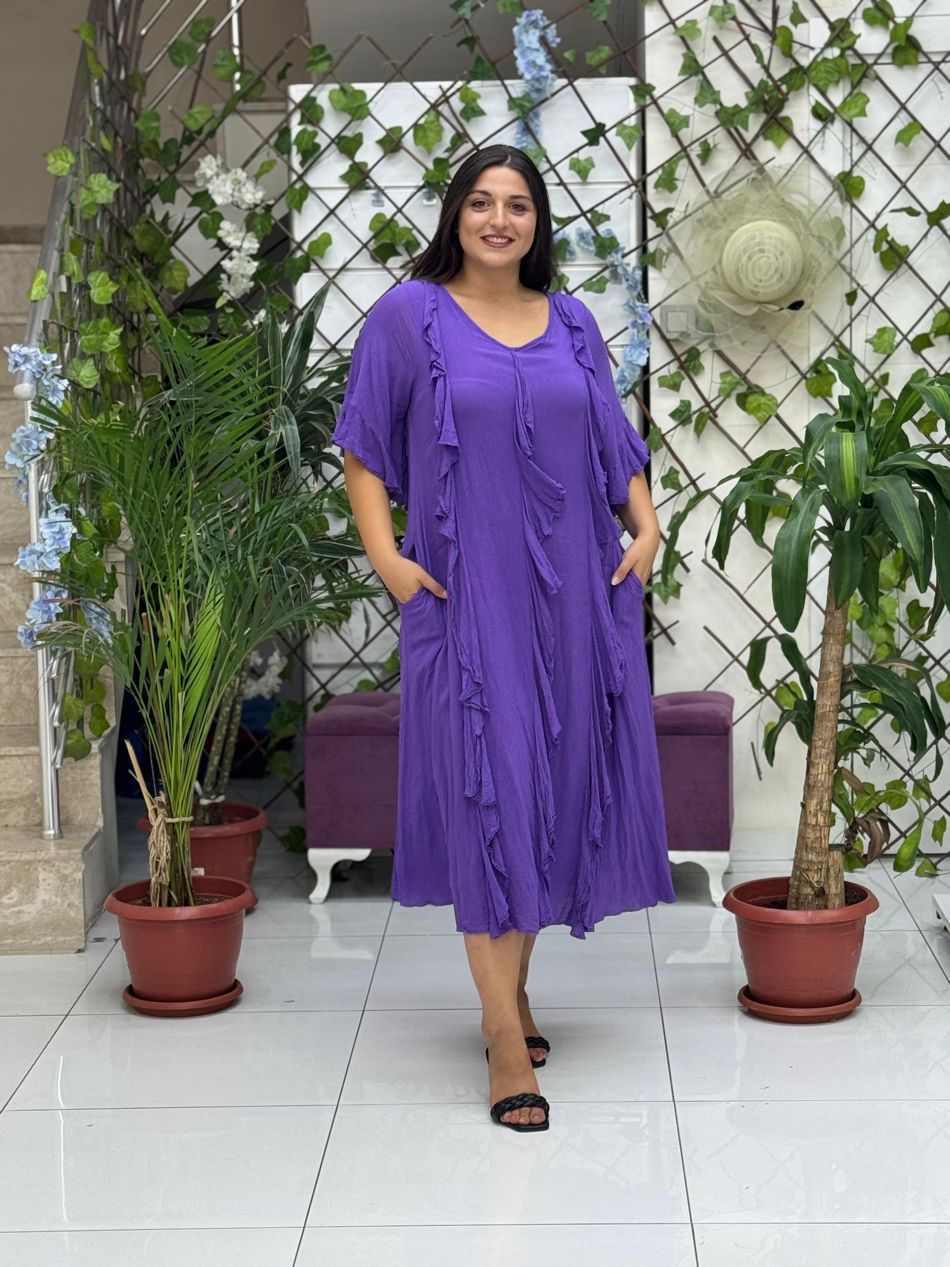 VL3041 Fırfırlı Vual Elbise Mor