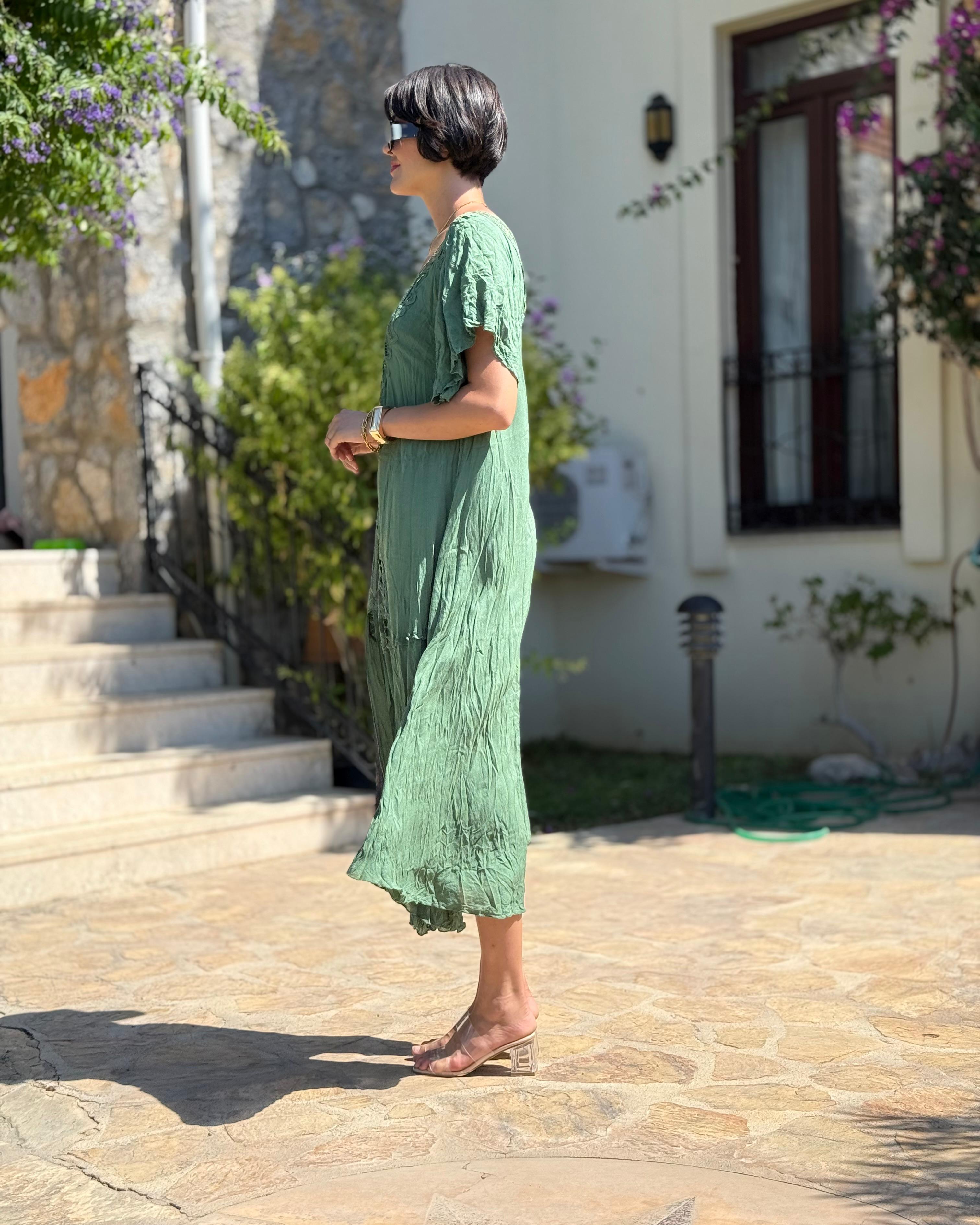 VL1420 Hürrem Vual Elbise  Yeşil