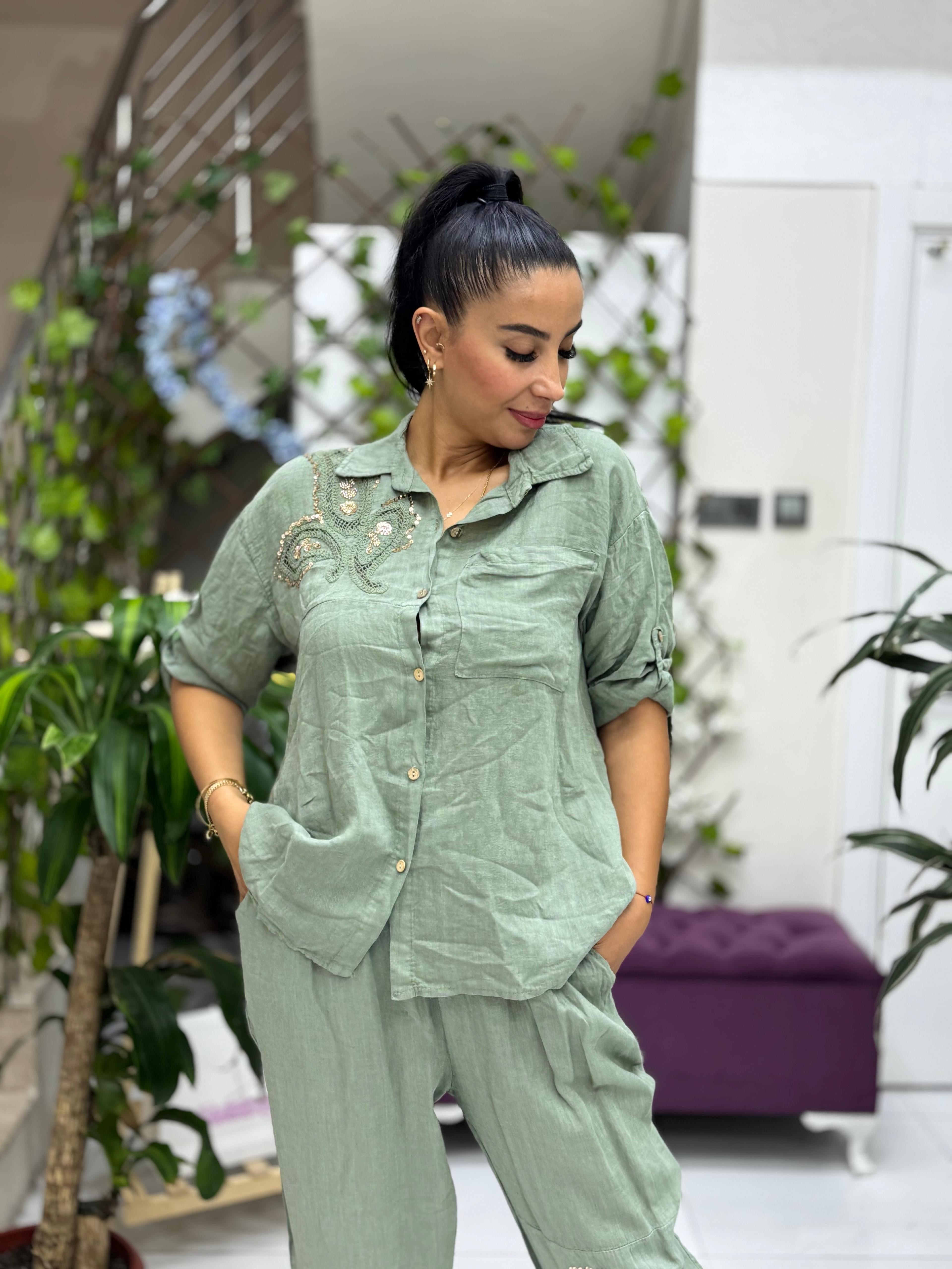 N10661 Traje Italiano Lino Ciruela