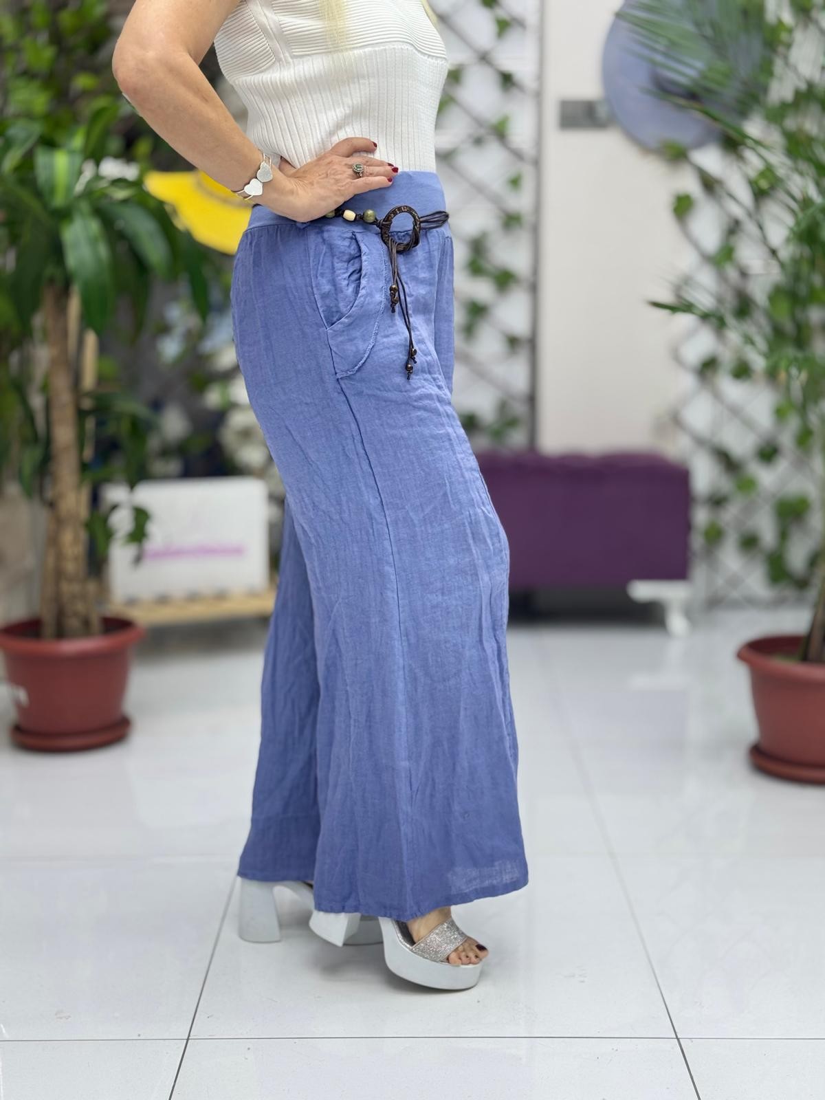 P3082 PANTALÓN LINO ITALIANO MARRÓN