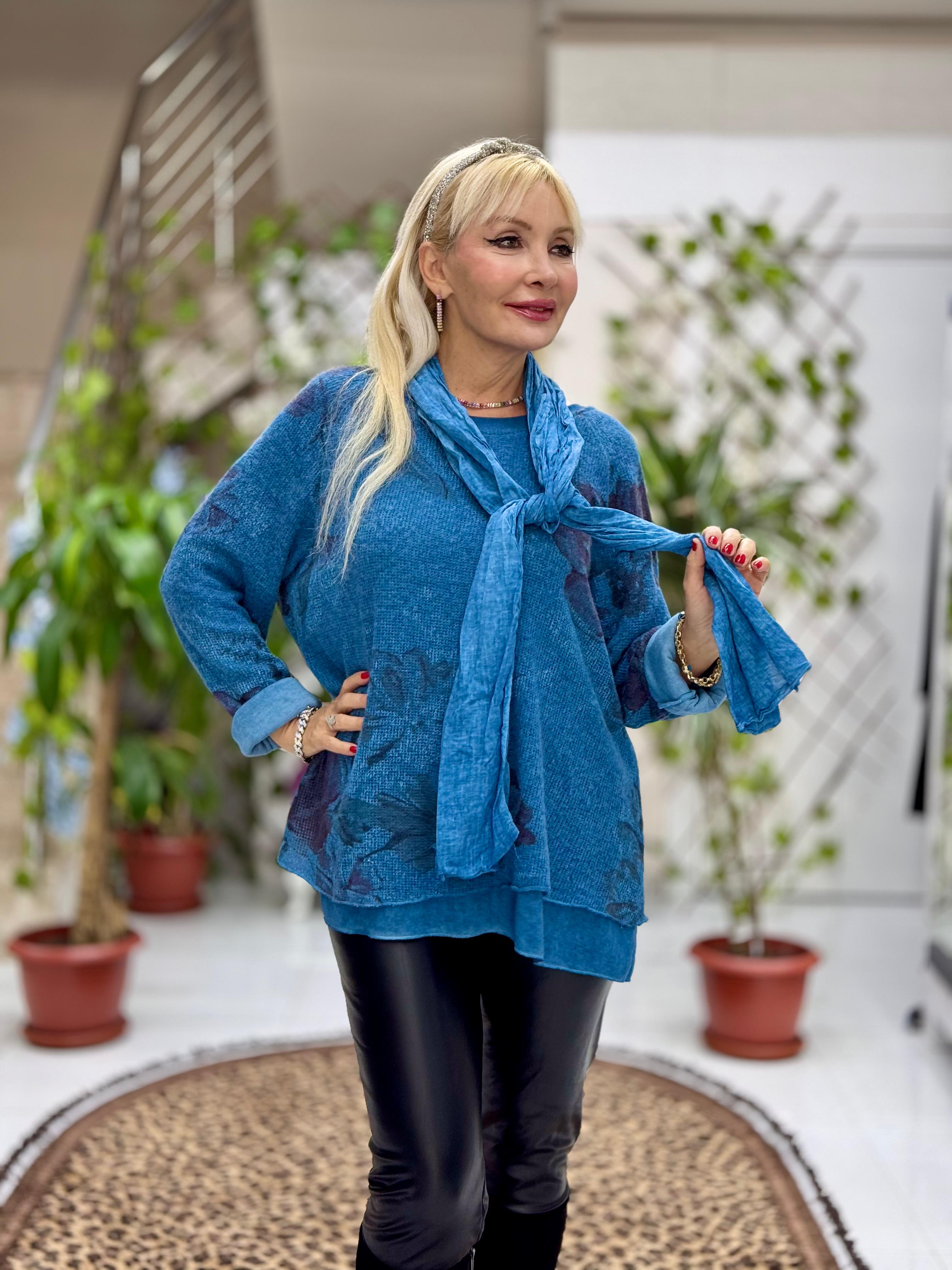 YG10507 İtalyan Fularlı Kazak Turkuaz