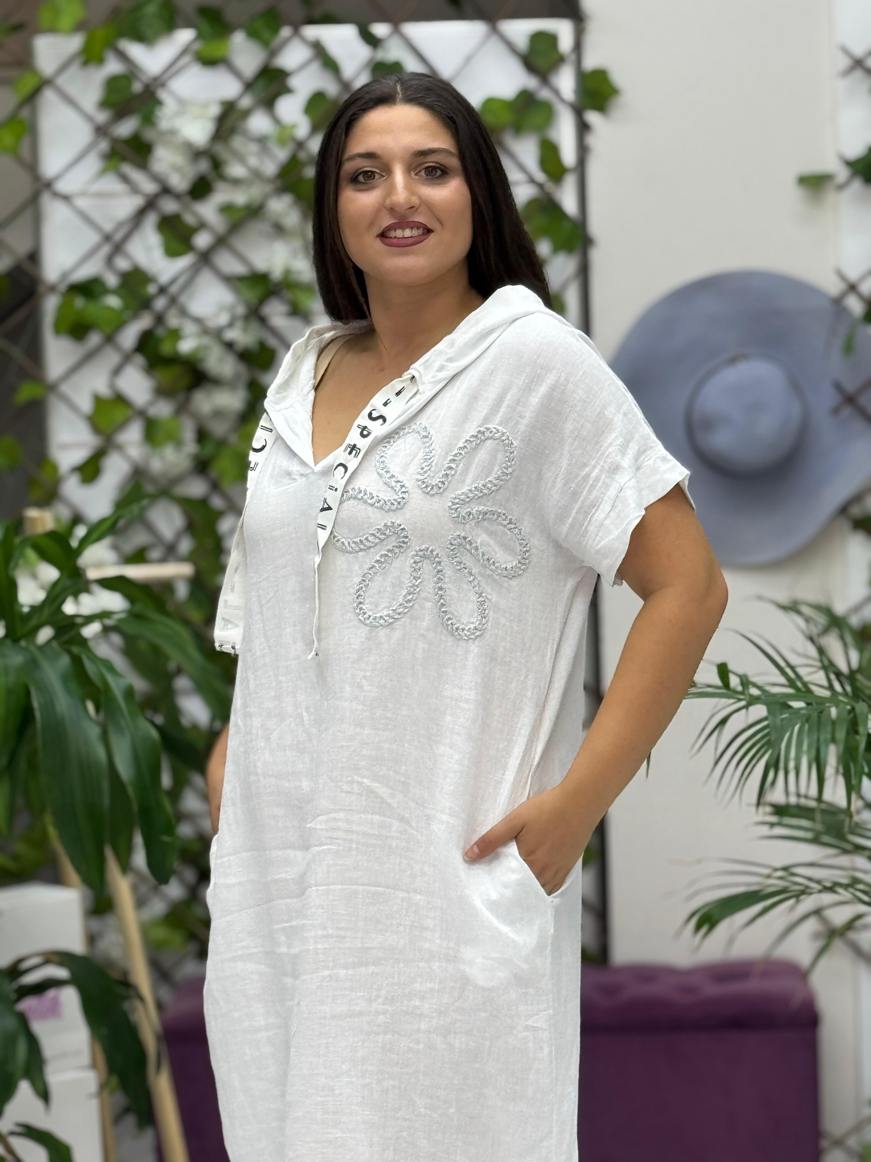 N19118 Vestido Lino Italiano Azul