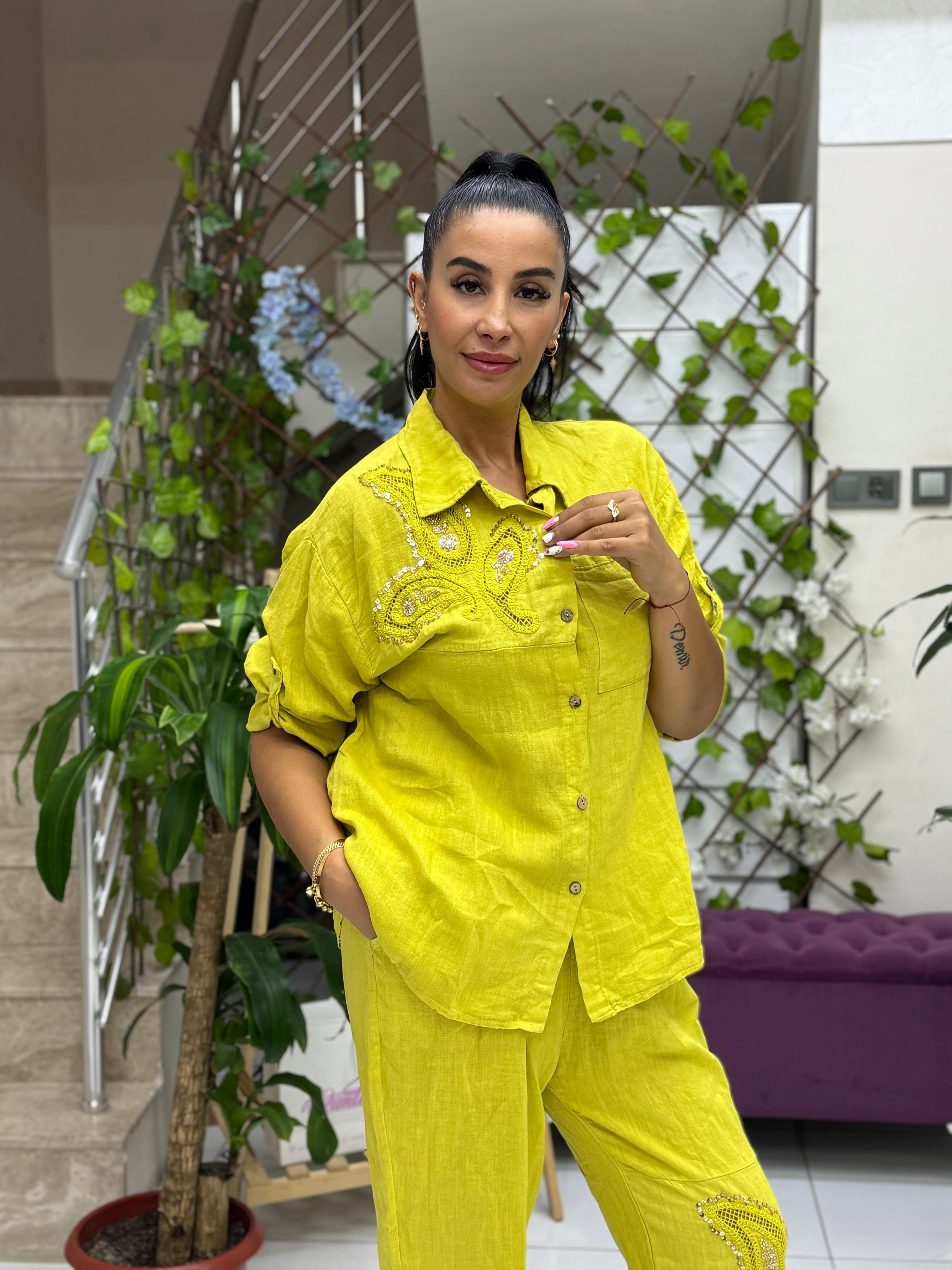 NC303334 Pul Payetli Keten Takım Limon