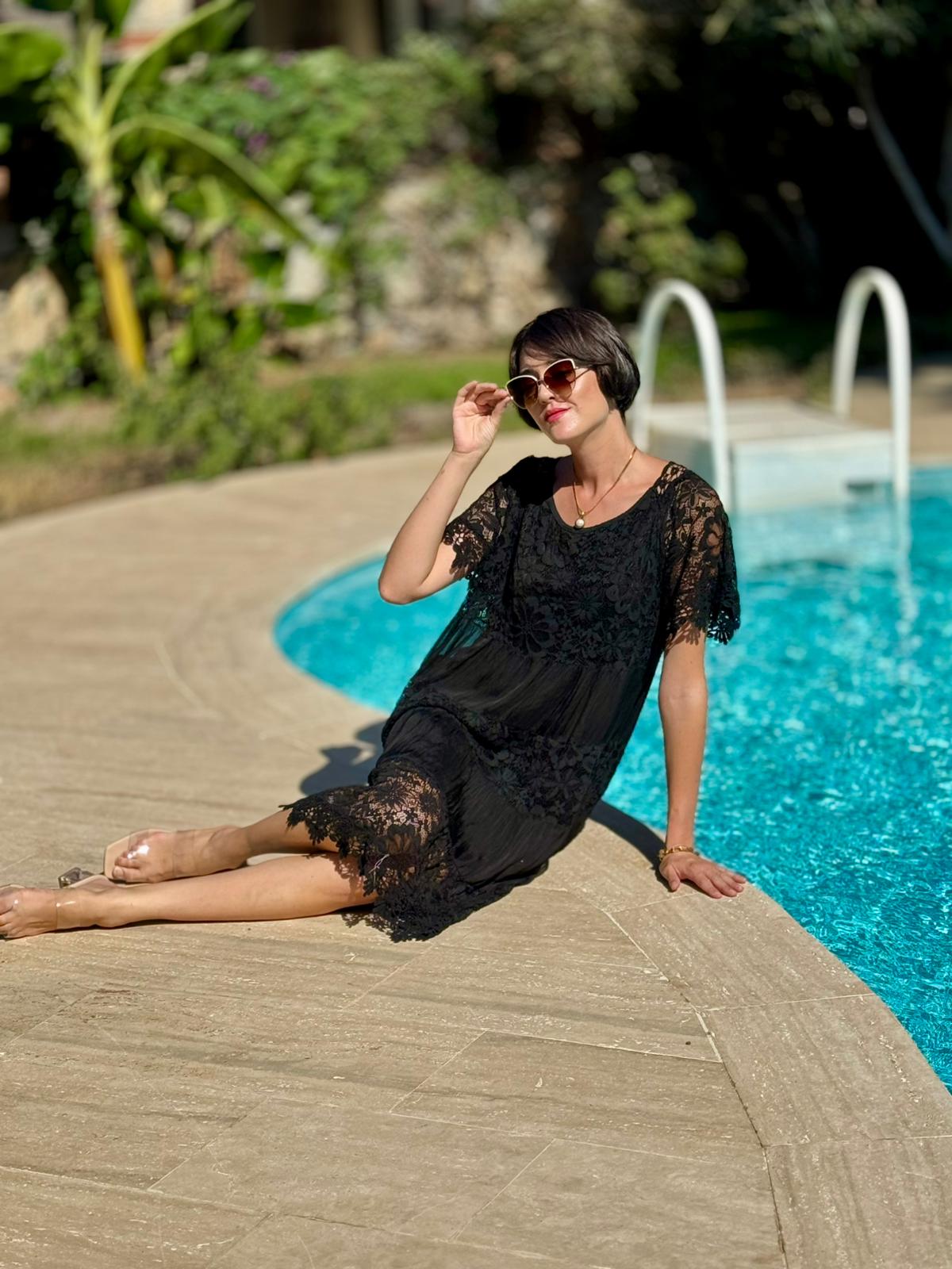 NCC10337 İtalyan İpek Elbise Siyah